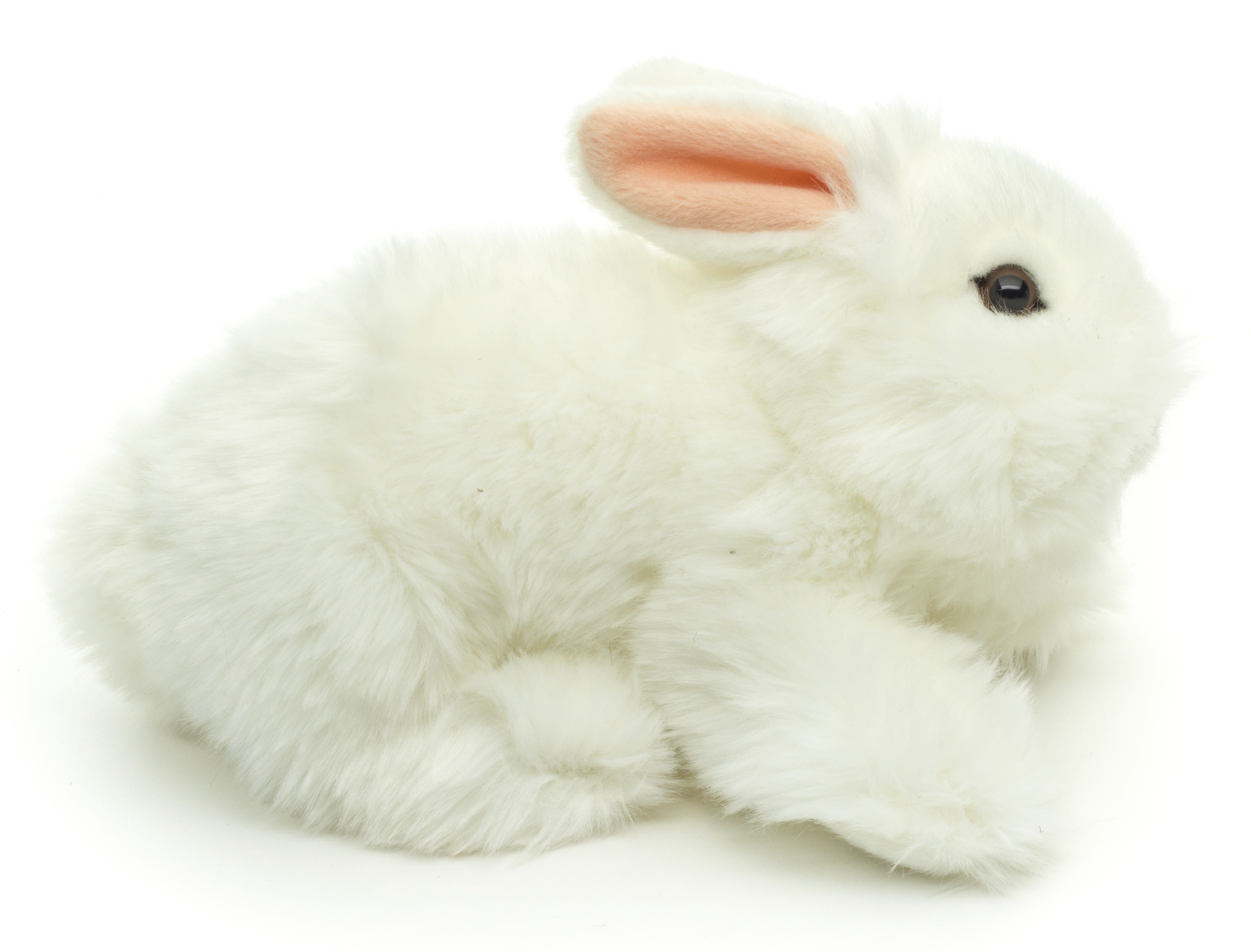cm Uni-Toys 23 Hasen, m.aufgestellten Löwenkopf-Kaninchen % Füllmaterial Kuscheltier - - verschiedene Ohren 100 weiß recyceltes zu