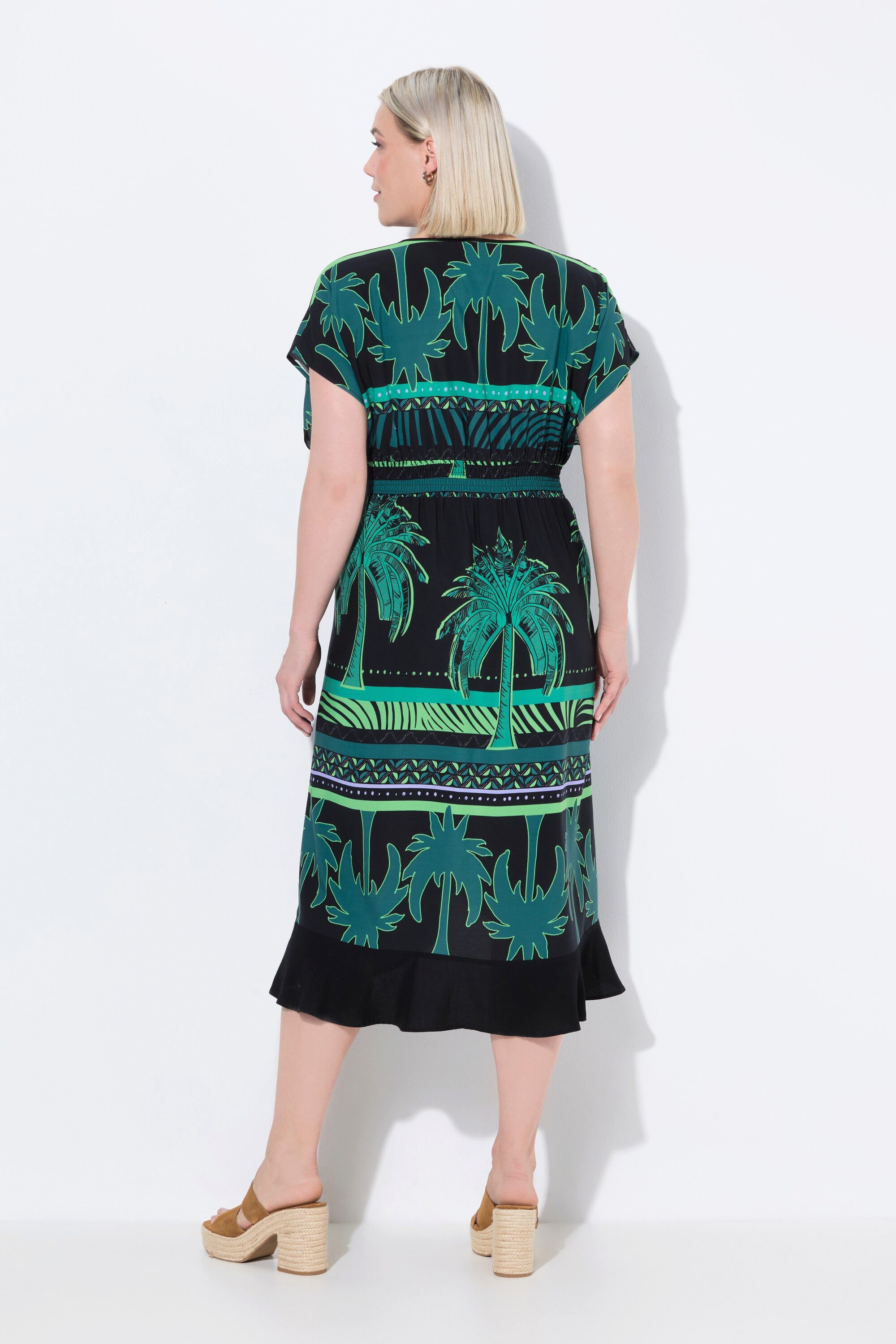 Ulla Popken Strandkleid Kaftan Dschungelmuster Rundhals Halbarm