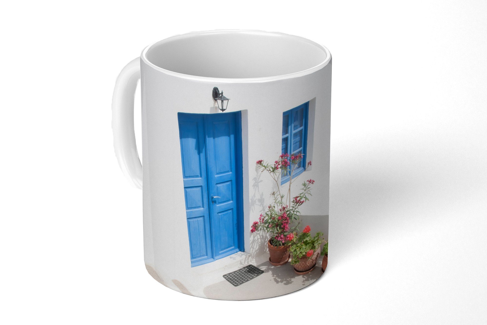 MuchoWow Tasse Architektur - Blau - Weiß - Tür, Keramik, Kaffeetassen, Teetasse, Becher, Teetasse, Geschenk