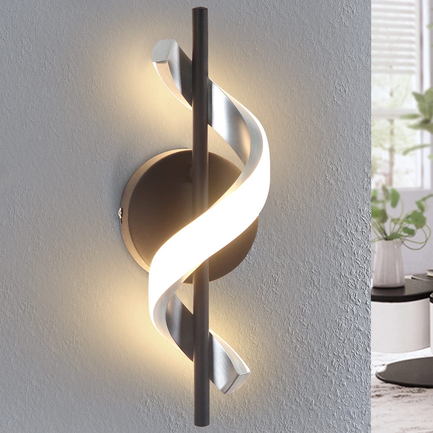 ZMH LED Wandleuchte innen modern Beleuchtung in Wellenförmig Design, LED fest integriert, Warmweiß