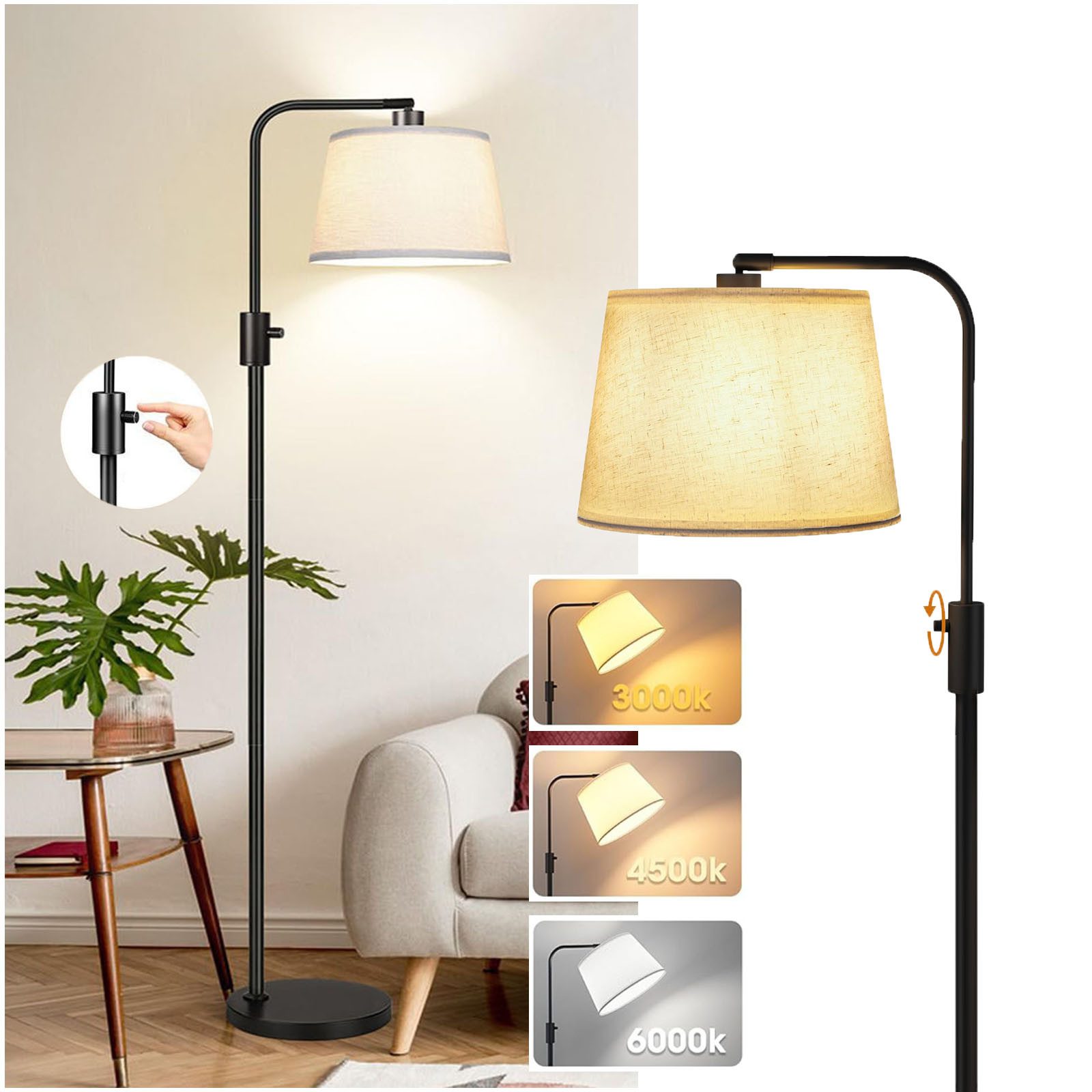 Bodenleuchte E27 Stehlampe Wohnzimmer LED Standleuchte 3 Farben Leselampe