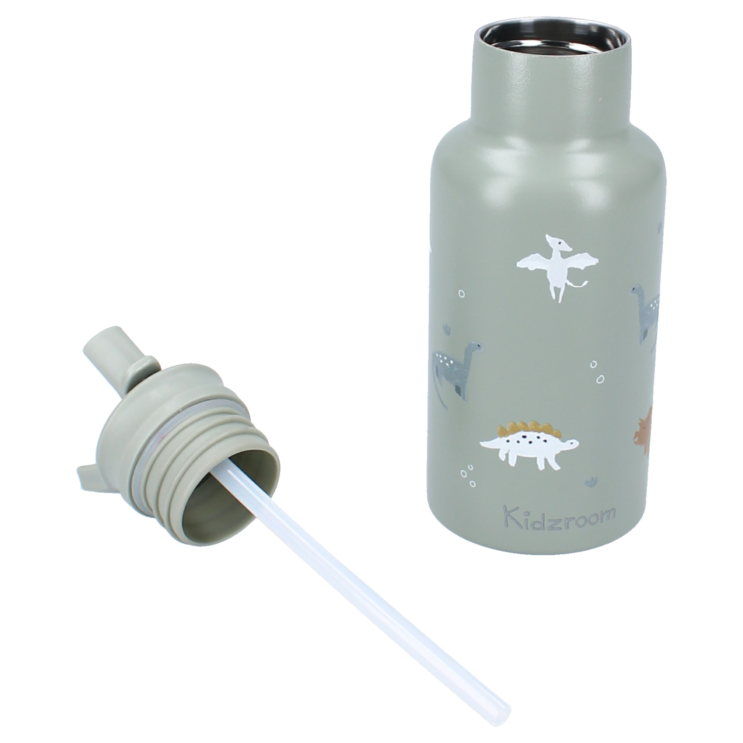 Kidzroom Trinkflasche Wasserflasche 350 ml für Kinder aus Edelstahl mit Strohhalm, Edelstahl