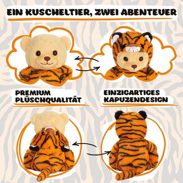 BRUBIES Kuscheltier Teddy Tiger - 25 cm Teddybär im Tigerkostüm mit Kapuze (Plüschtier für kuschelige Abenteuer, 1-St), Kuscheltier Geschenk für Kinder