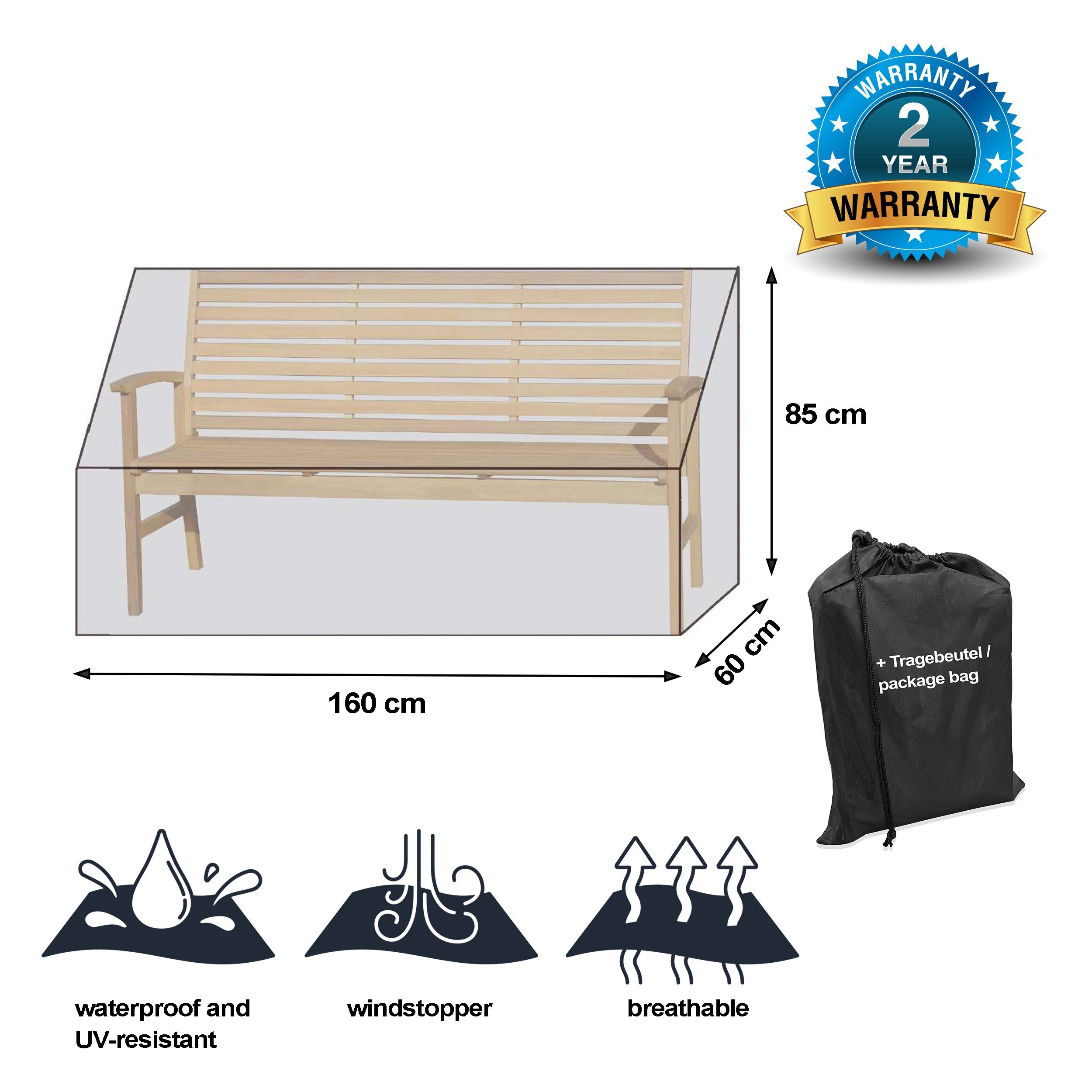 Grasekamp Gartenmöbel-Schutzhülle Black Premium Gartenbankhülle 160x60x85cm günstig online kaufen