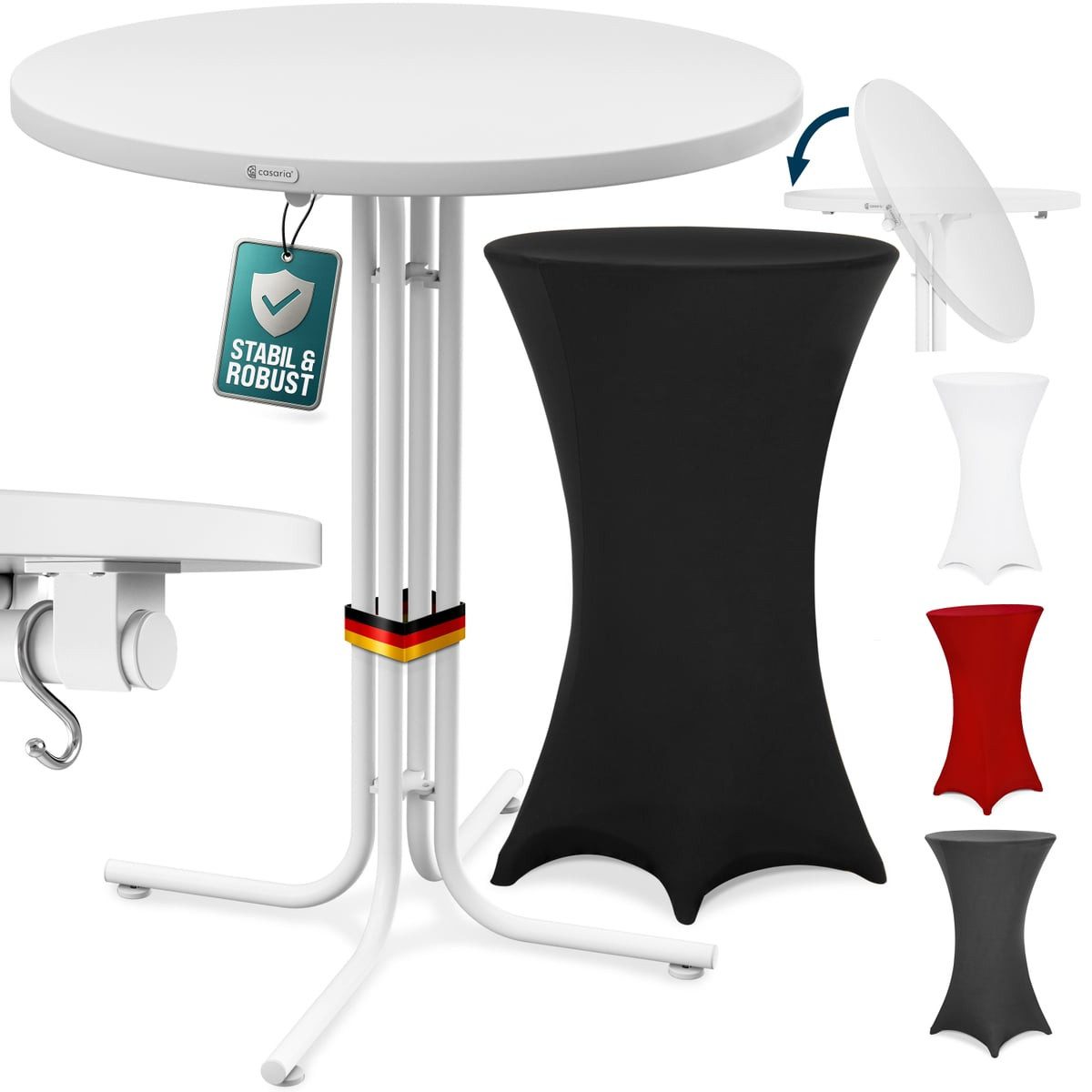 Casaria Stehtisch, mit Husse Ø80cm Klappbar Outdoor Rund Hochtisch Partytisch Schwarz