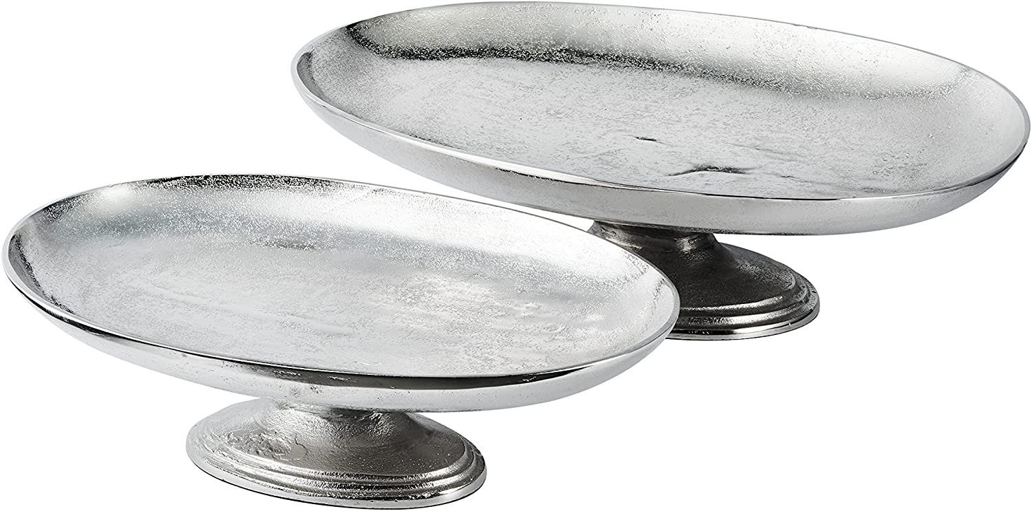 MichaelNoll Dekoschale Schale auf Standfuß Oval Aluminium Metall Deko - 47 cm oder 57 cm