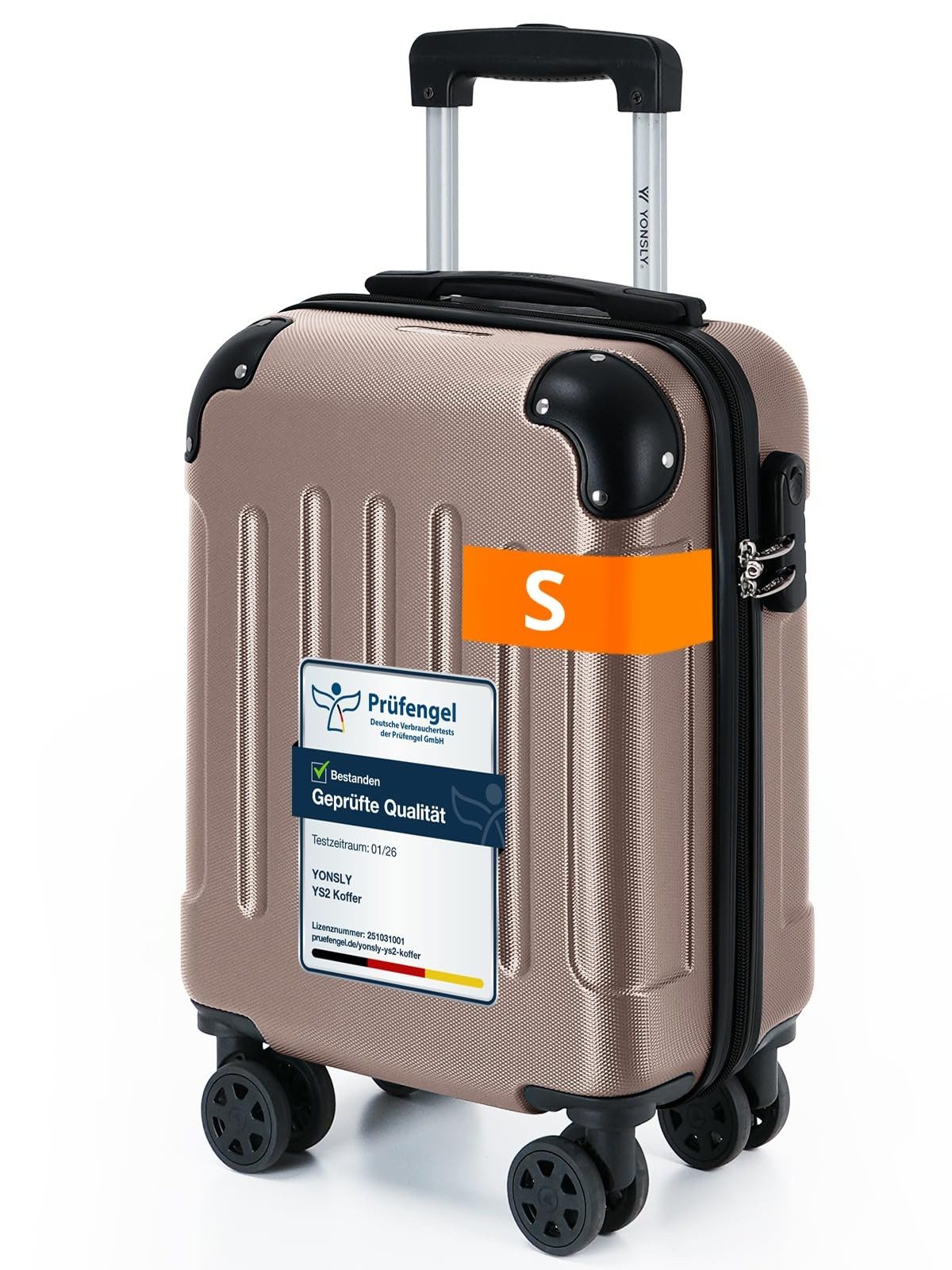 yonsly Hartschalen-Trolley Hartschalen-Reisekoffer Trolley Rollkoffer in S/M/L/XL Größen, 4 Rollen, mit 360°-Lenkrollen, Zahlenschloss und mehrstufigem Teleskopgriff