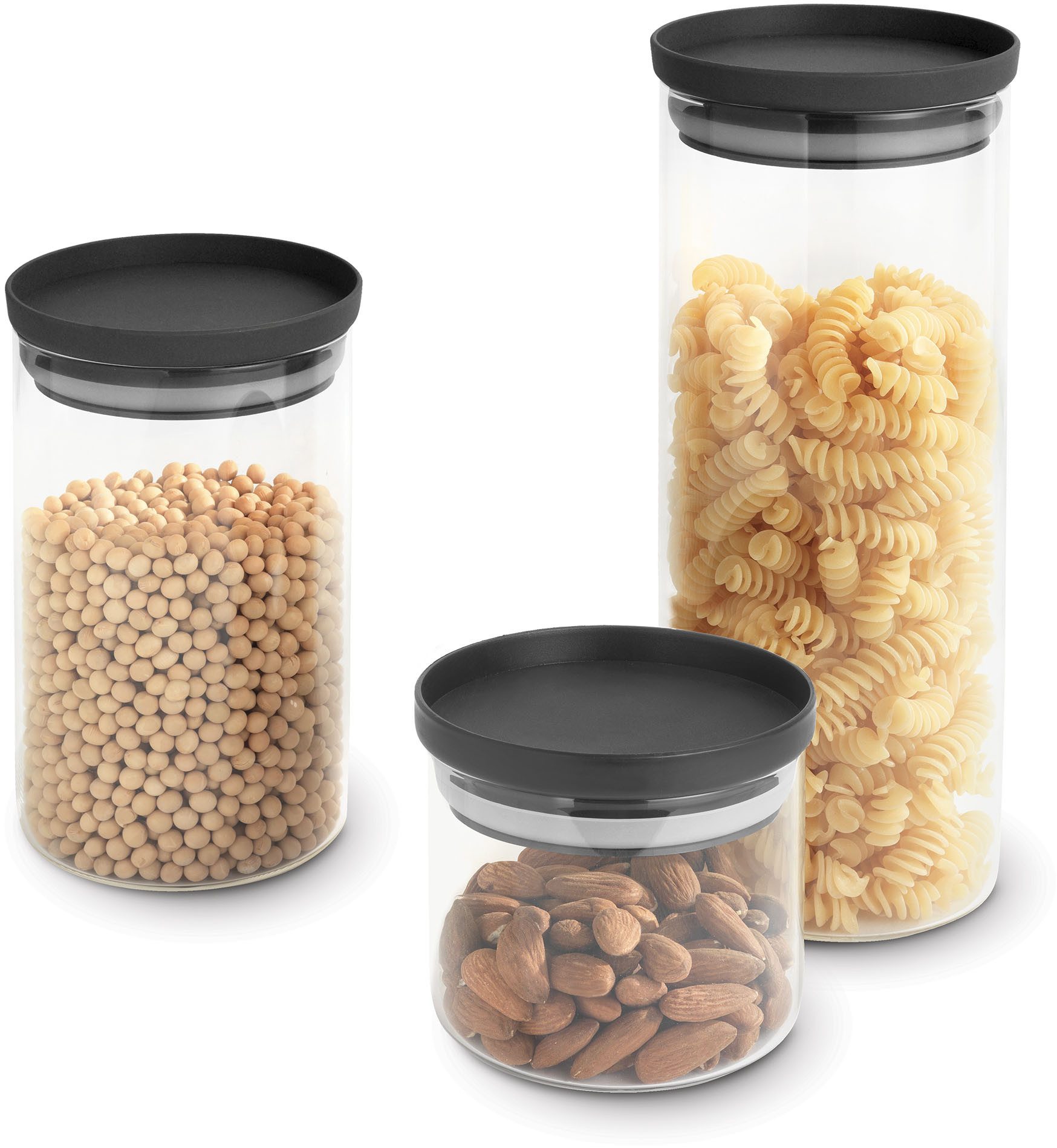 Metaltex Vorratsglas Aroma Line, Lebensmittelaufbewahrungsbehälter, Borosilikatglas, (Set, 3-tlg), in drei Größen 450 ml, 1000 ml und 1500 ml