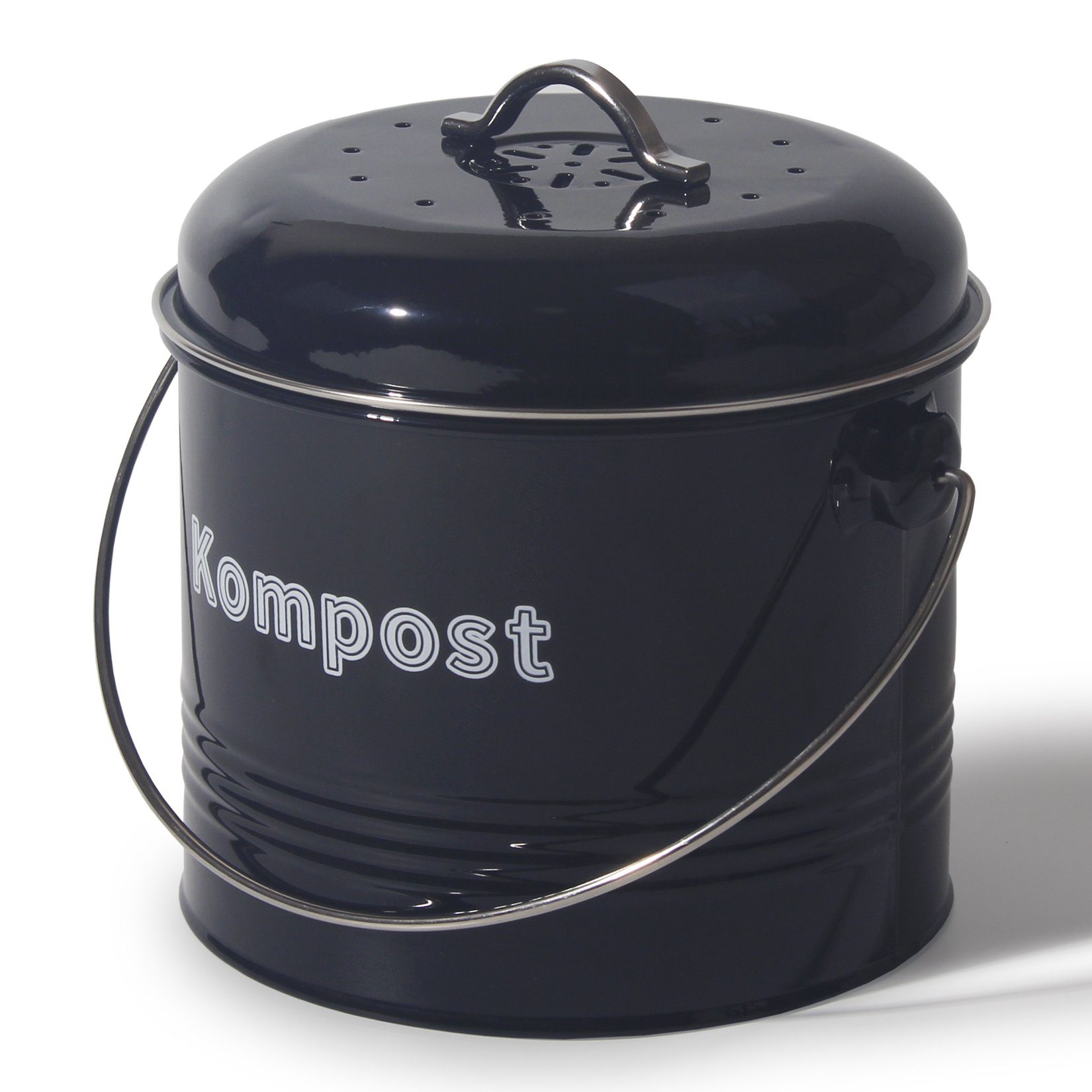 weiß Bio Müll mit Geruchsfilter Küchen Abfall Eimer "Kompost" aus Metall 