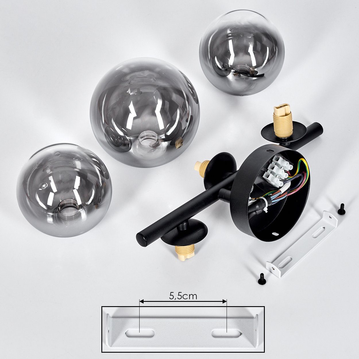 Deckenleuchte Gastor – 12-flamige Metall/Glas-Leuchte In Schwarz/Chrom/Rauchfarben, 91 Cm Breite