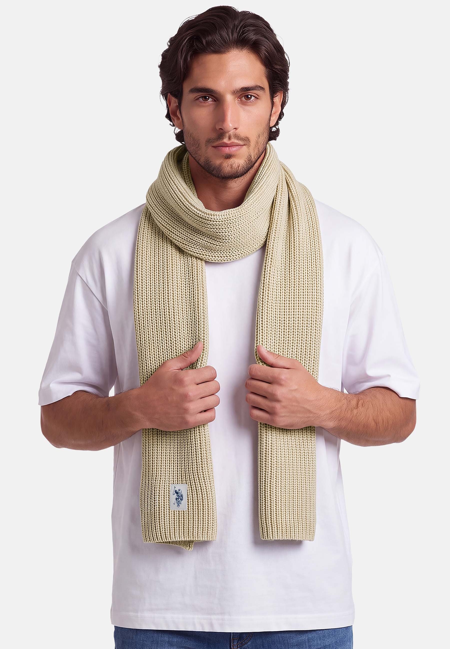U.S. Polo Assn. Schal aus reiner Baumwolle mit Logostickerei, Weicher Herrenschal in klassischer Strickoptik für vielseitige Looks