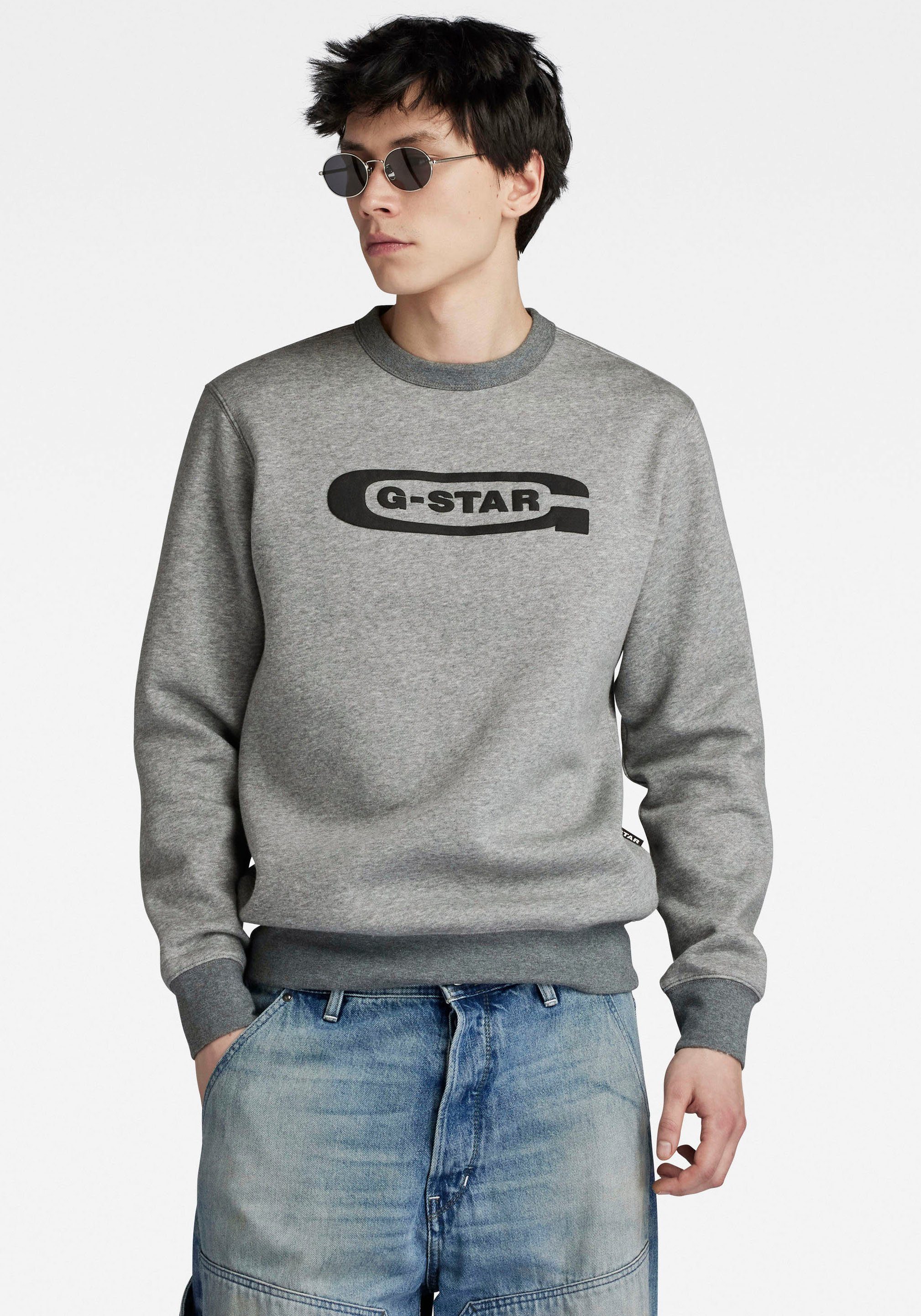 G-Star RAW Sweatshirt Old school logo r sw medium grey htr | Sweatshirts