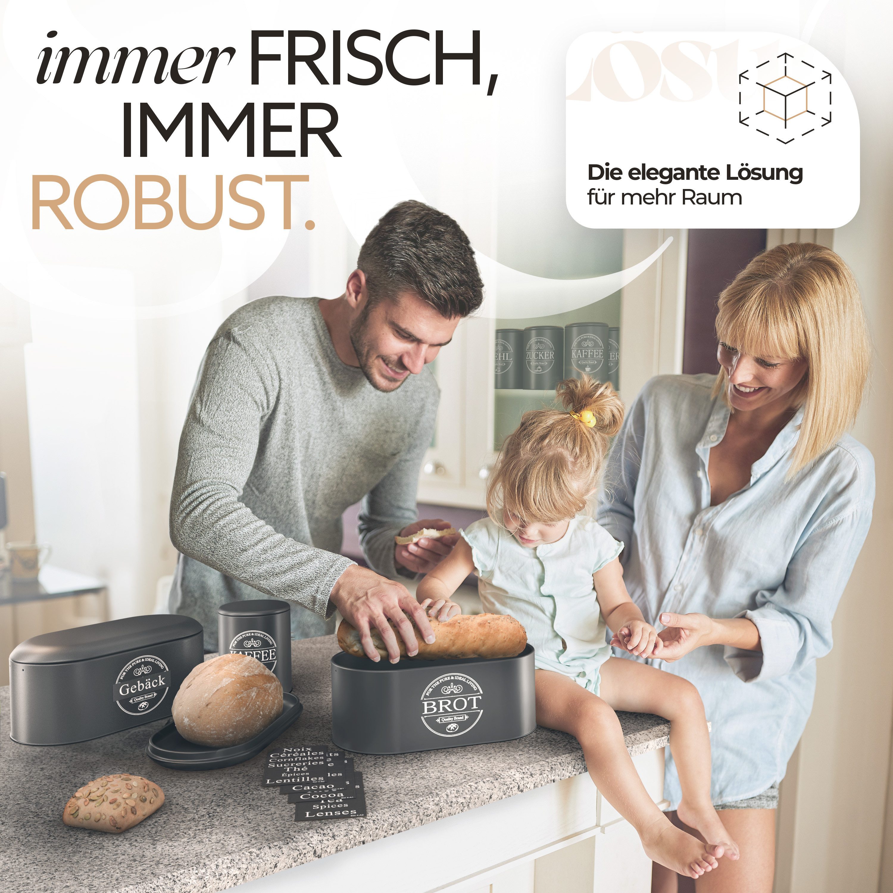 IDEALTASTIC Brotkasten Premium 2-in-1 Brotkasten für die ideale Brot Aufbewahrung, Stahl, (Brot Aufbewahrung, Brotkästen, Brotkasten), Schwarzer Brotkasten mit  – Bild 4 von 5