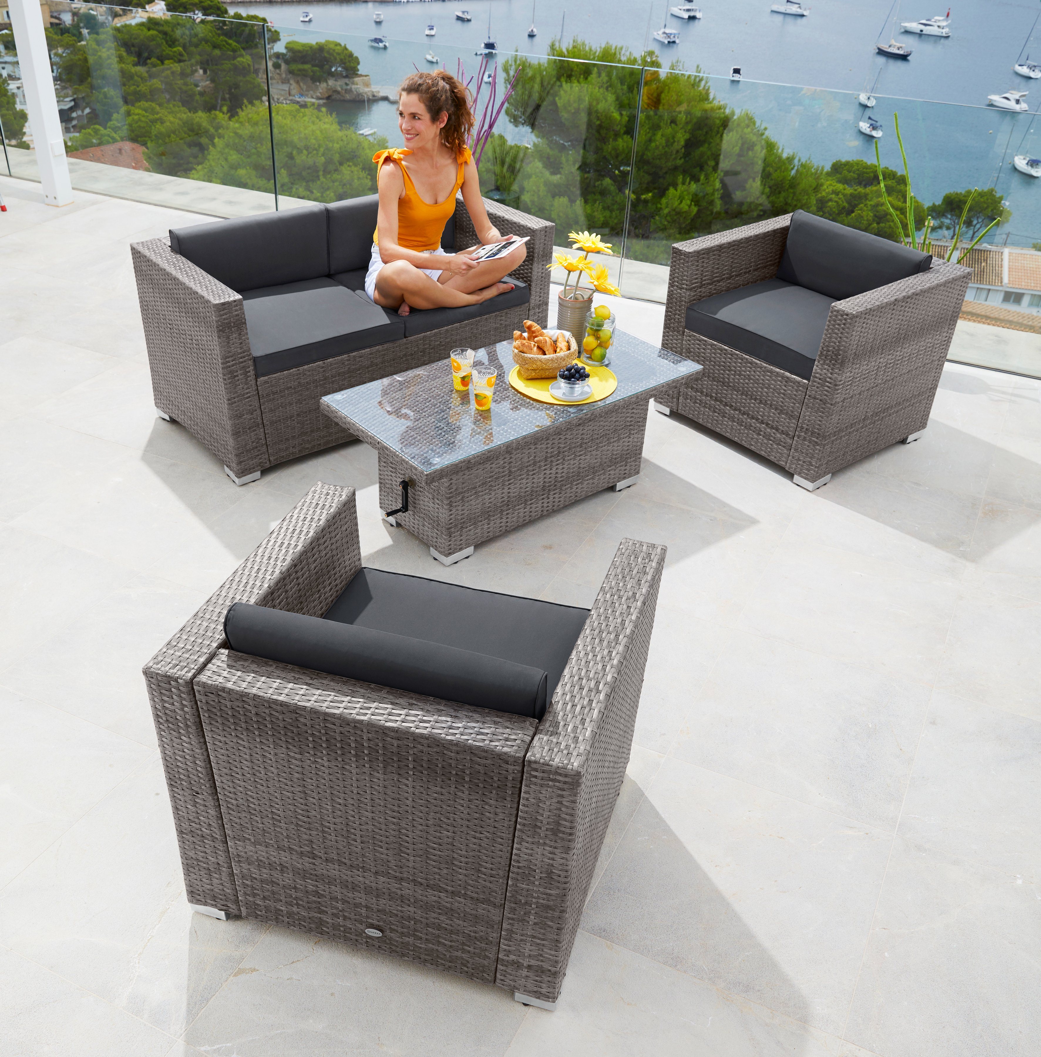 Loungeset »Bari Deluxe«, 12-tgl., 2 Sessel, 2er-Sofa, Tisch 120x60 cm, Polyrattan Loungeset »Bari Deluxe«, 12-tgl., 2 Sessel, 2er-Sofa, Tisch 120x60 cm, Polyrattan