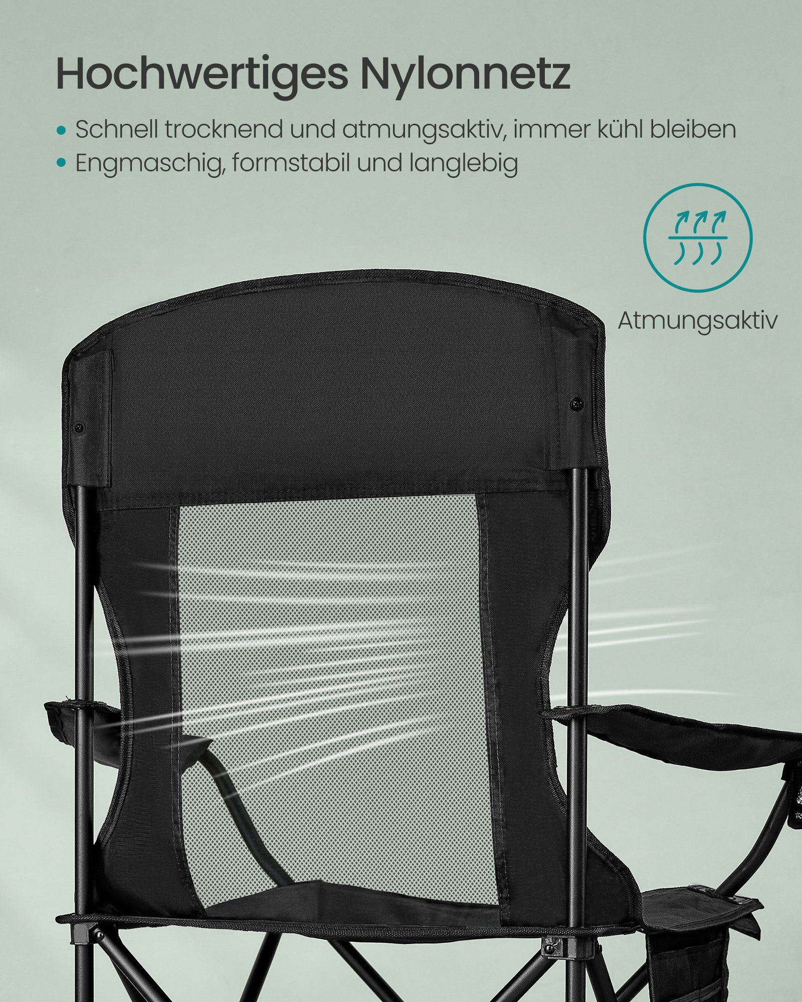 SONGMICS Campingstuhl Klappstuhl Outdoor, Angelstuhl, hohe Rückenlehne bis 150kg, 2er Set