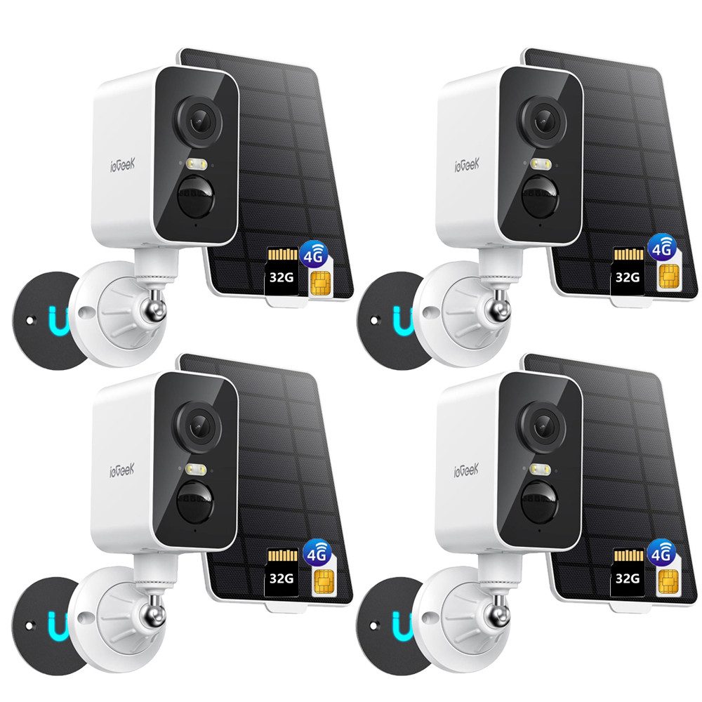 ieGeek Überwachungskamera Tragbare 4G Überwachungskamera mit SIM Karte (Außenbereich Sicherheit, Baby Überwachung, Haustieren Überwachung, Innenbereich Sicherheit, Überwachung, Magnetische Sicherheitskamera für Reisen ohne WLAN Kamera Solar, 4-tlg., mit Farbnachtsicht 300° Schwenkbereich PIR Bewegungserkennung, Außen/Innen 2K kabellose Kamera für Wohnmobile, Camping und Reisen)
