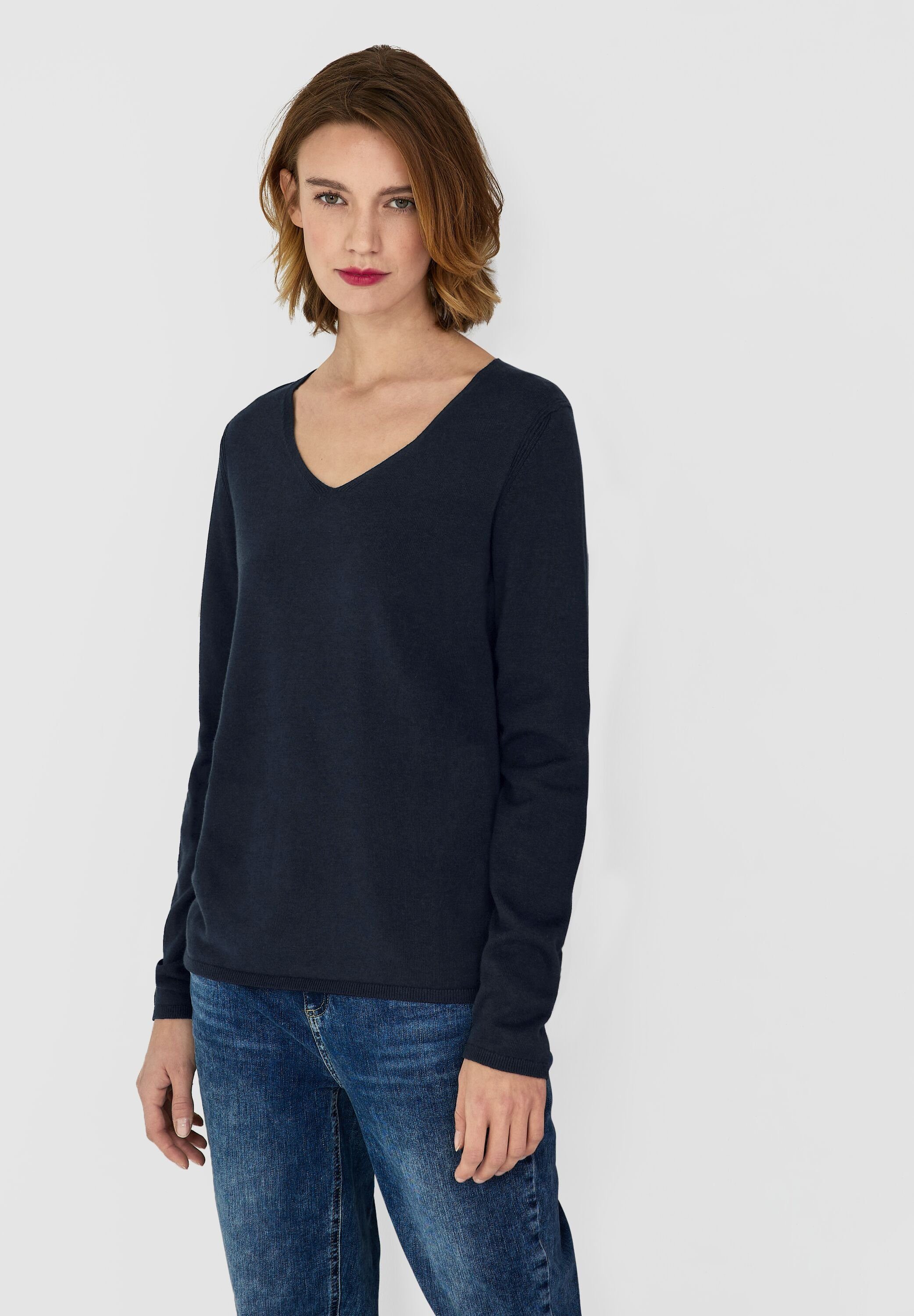 STREET ONE V-Ausschnitt-Pullover aus softem Materialmix | T-Shirts