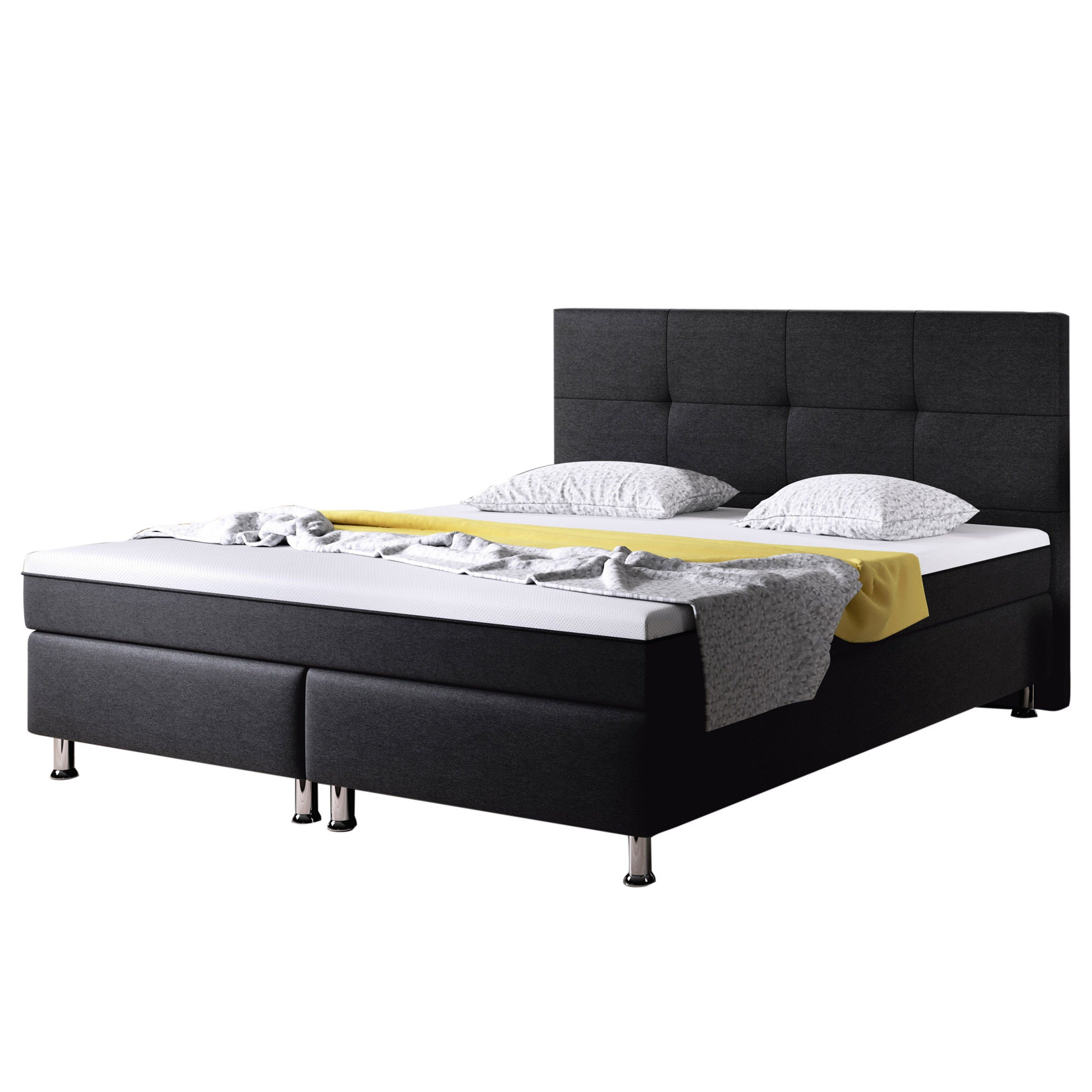 inter Boxspringbett Dallas 180x200 cm Webstoff (180x200 cm, Anthrazit inkl. Matratzen mit Topper-Optik), inkl. Matratzen mit Topper-Optik
