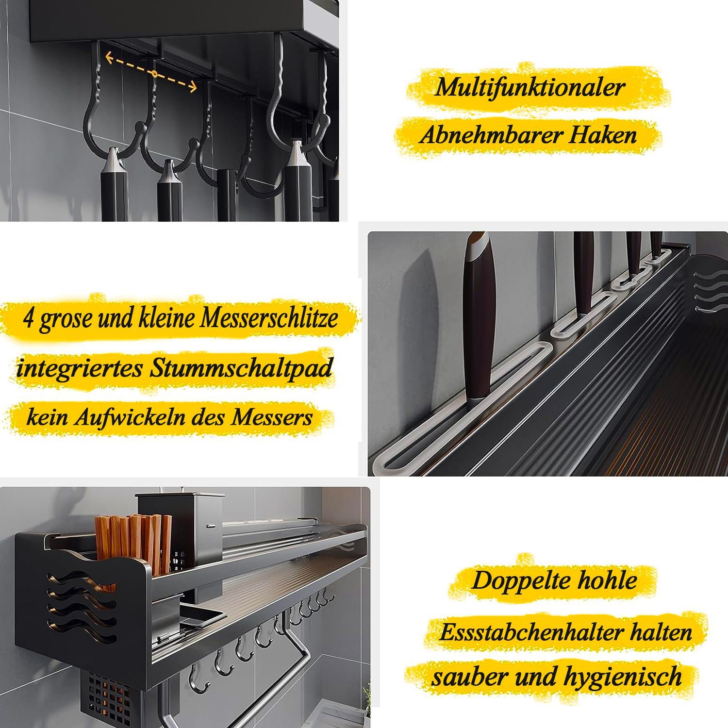NUODWELL Gewürzregal Hängend Gewürzhalter für Bad(Schwarz) Regal Küche Multifunktionales