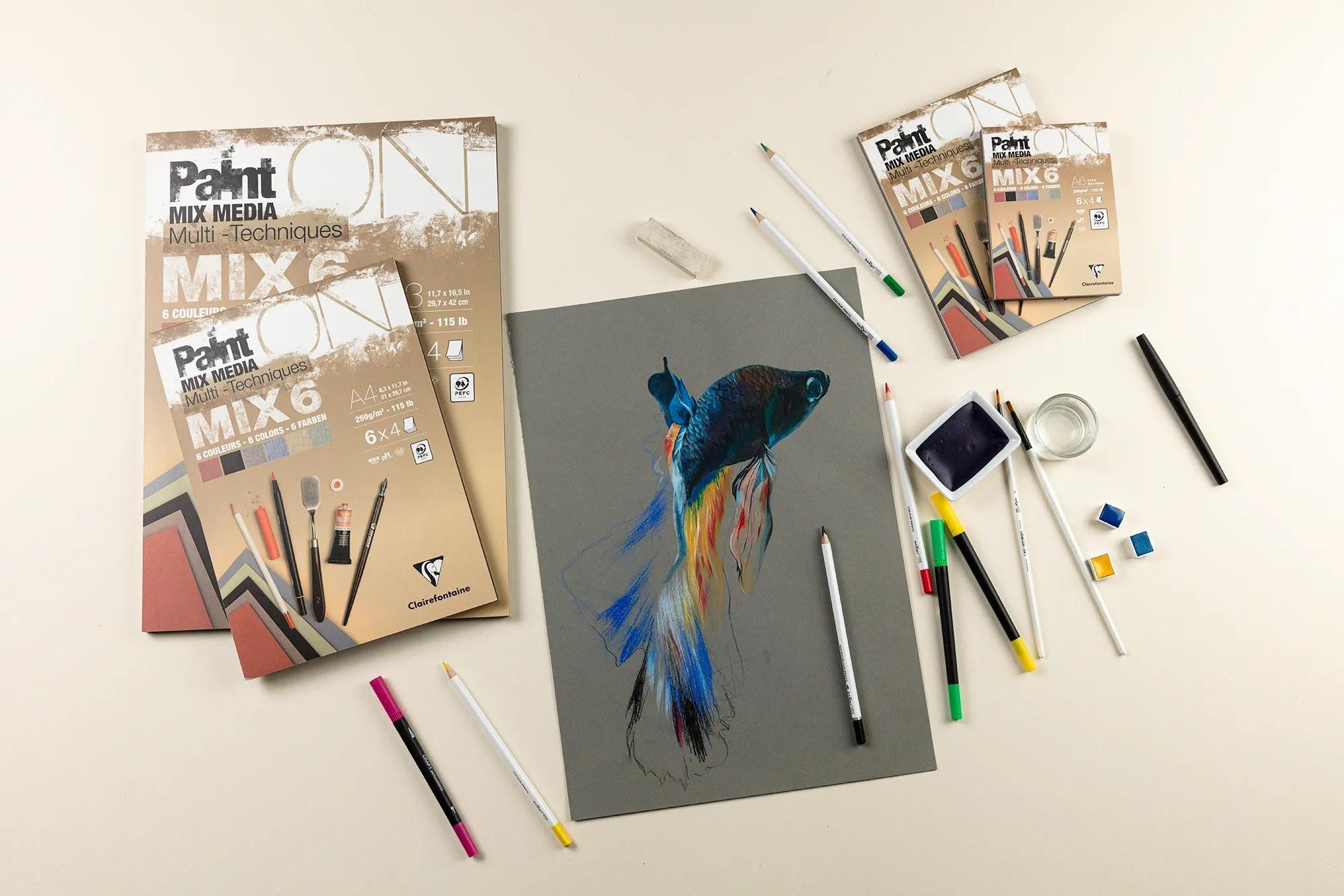 CLAIREFONTAINE Zeichenpapier 4x PaintON-MIX6 24 Blatt 6x4Bl A5 976014C, Block