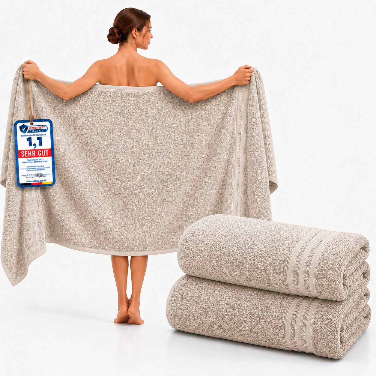 Komfortec Saunatuch 2er Set extra Große - Premium Badetuch - 80x200 XXL, Frottee (2-St), extra Große, 100% Baumwolle, Weich, Schnelltrocknend