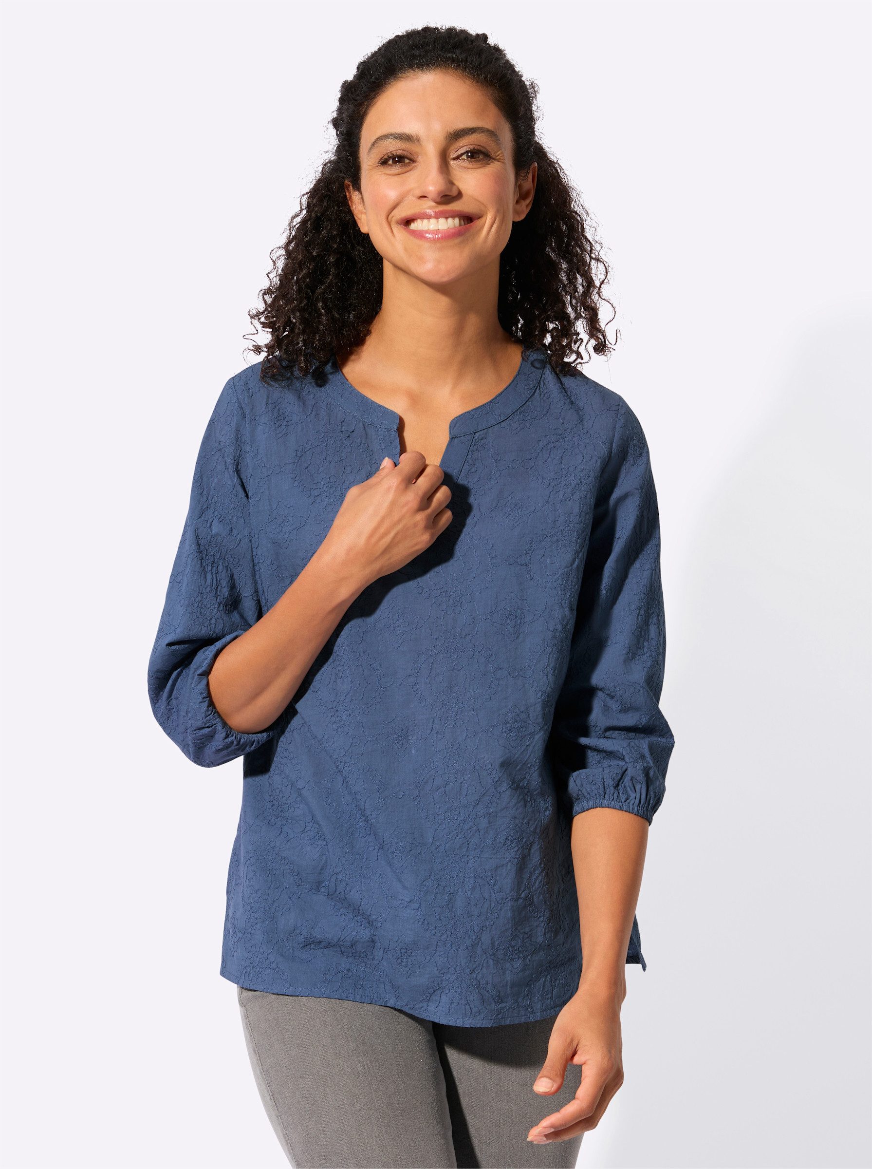 Klassische Bluse Stickereibluse 3/4-Arm