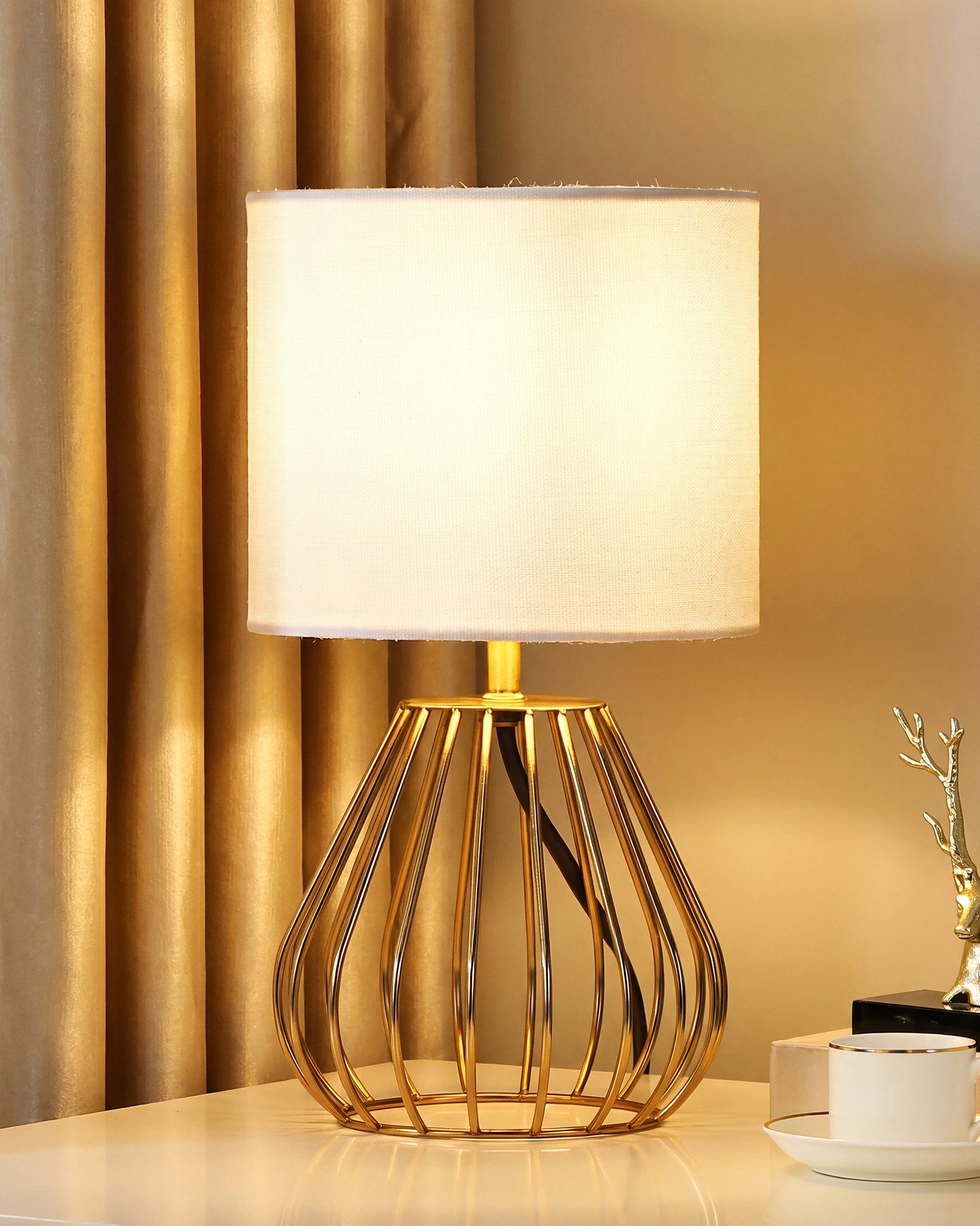 EDISHINE Nachttischlampe Dekolampe H29 cm mit Metallfuß, LED wechselbar, 2700 K Warmweiß, Vintage Tischleuchte mit E14 Leuchtmittel, für Fensterbank, Geschenk