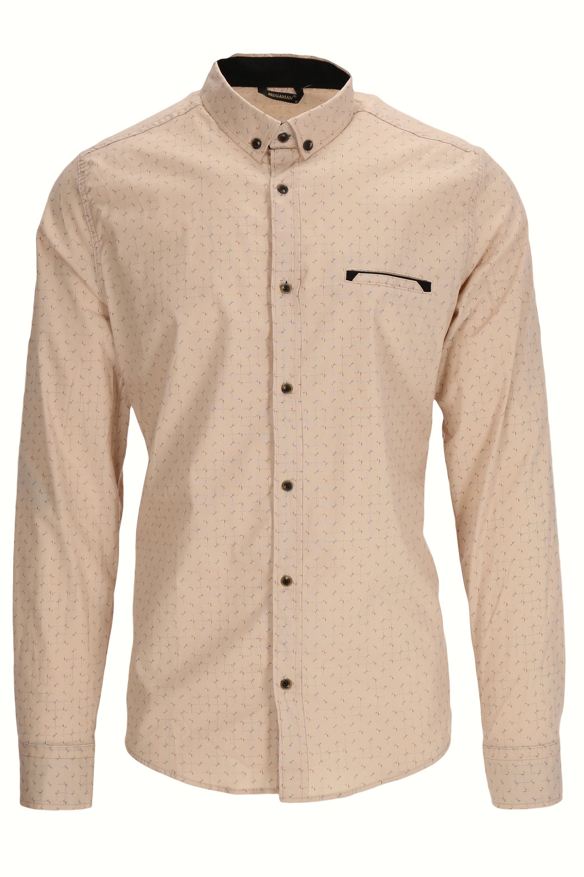 Langarmhemd Megaman Herren Freizeit-Hemd Stretch Langarm Hemden