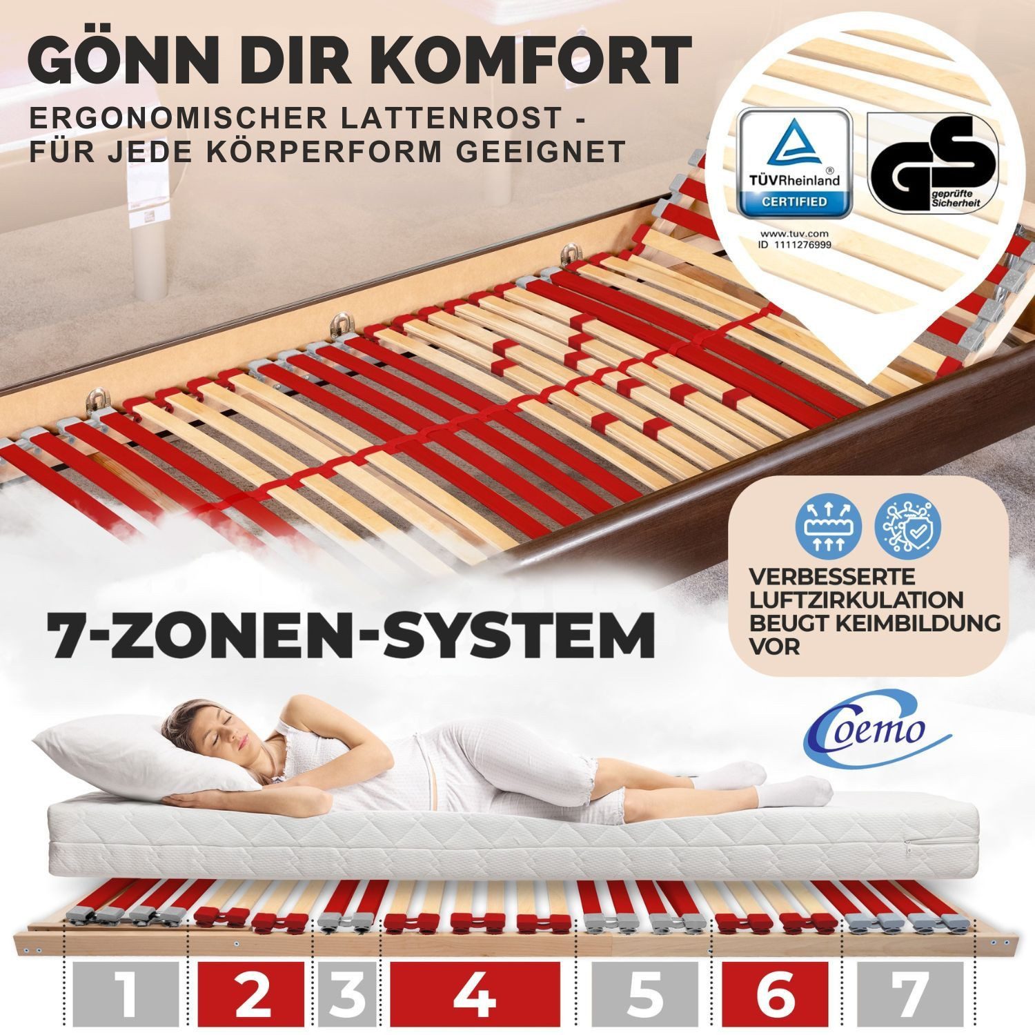 Lattenrost RUBY, Coemo, Kopfteil manuell verstellbar, günstig online kaufen