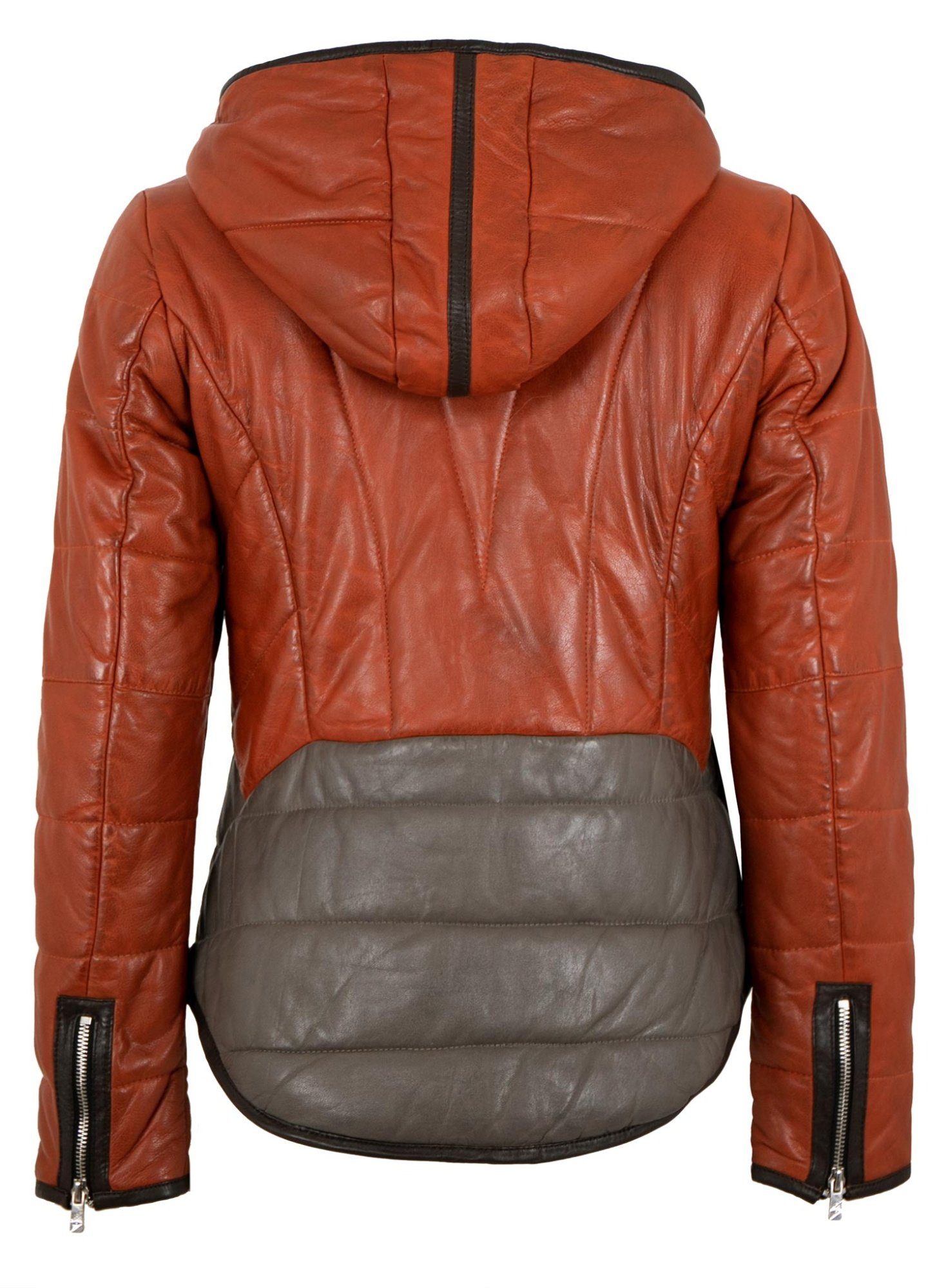 Damen Jilani orange-grau Lederjacke Steppjacke Tisa Lederjacke Echtleder Lammnappa