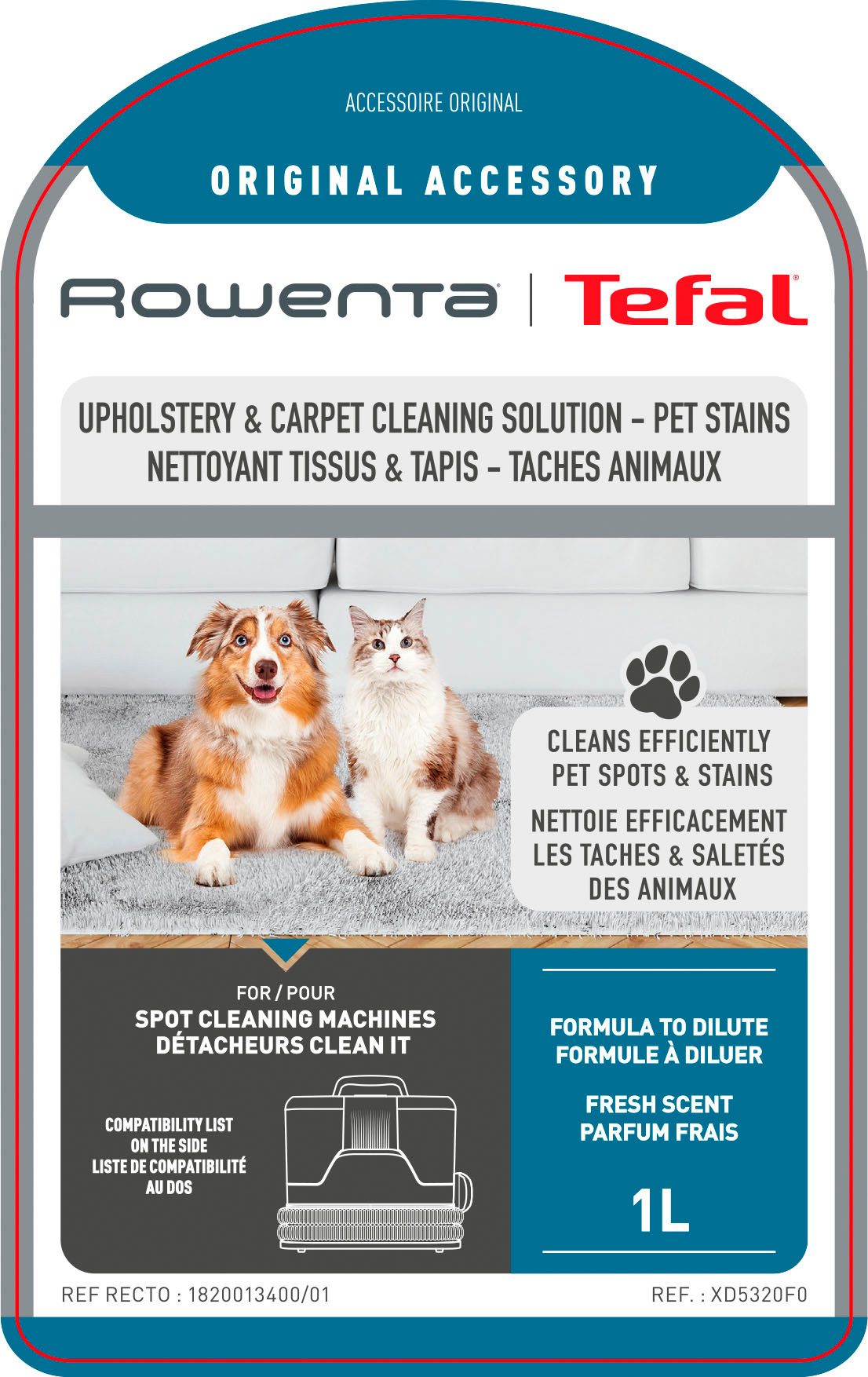 Rowenta XD5320 Clean It Teppichreiniger (1-St. Reinigungsmittel für Tierhaushalte und Polster-& Teppichreinigung, 1l)