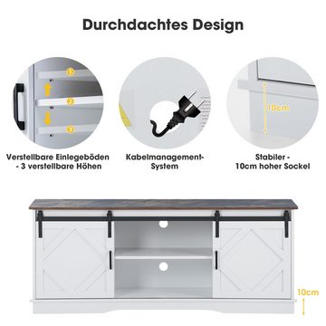 IDEASY TV-Schrank TV-Schrank, Sideboard, Aufbewahrungsschrank, Schiebetür, (Schließfach, Vitrine) 150*40*60 cm, weiß/braun, 2 Kabelführungslöcher, Kabelaufbewahrung