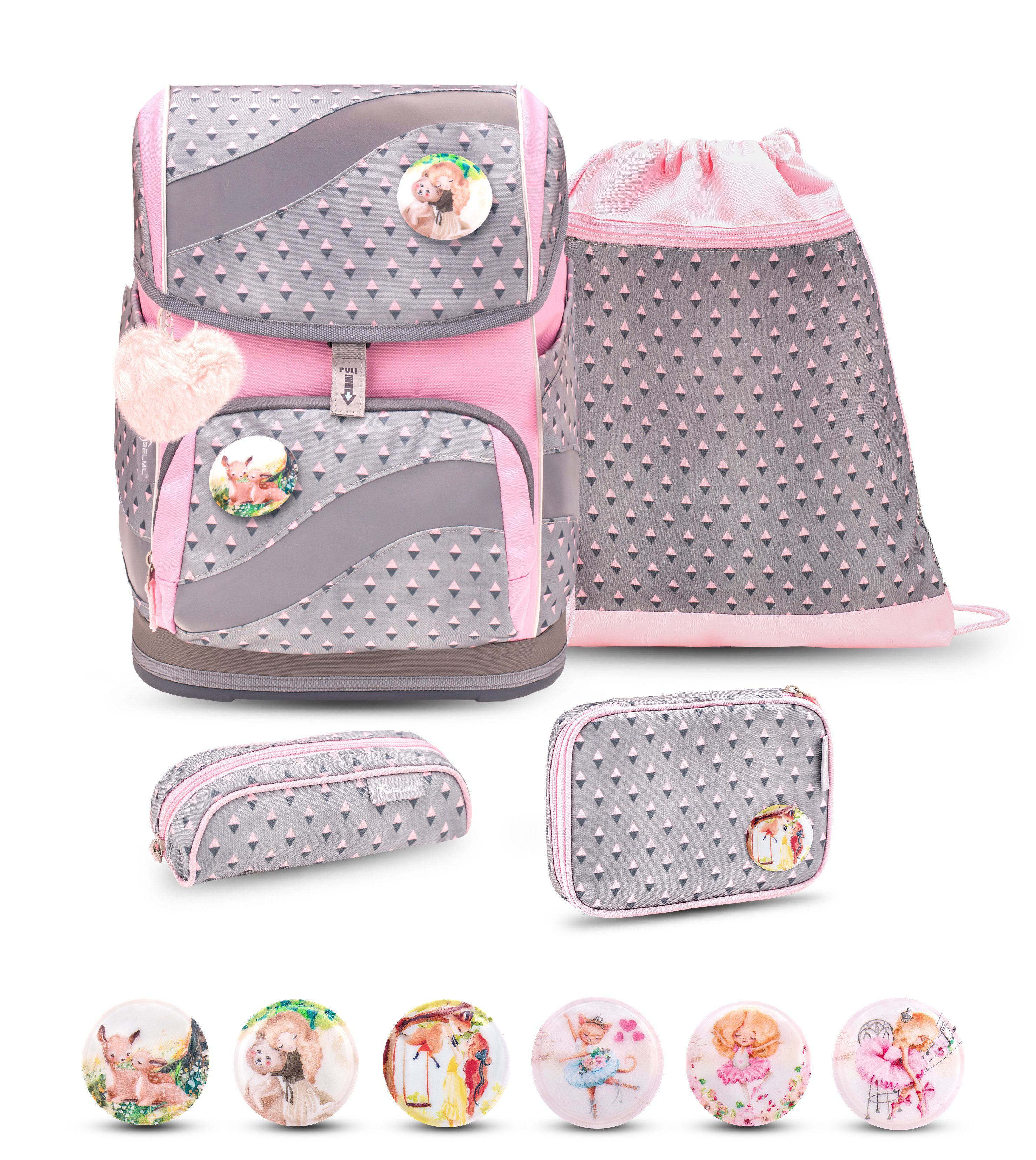 Belmil Schulranzen Smarty Schulranzen Set 5-teilig mit 6 Patches