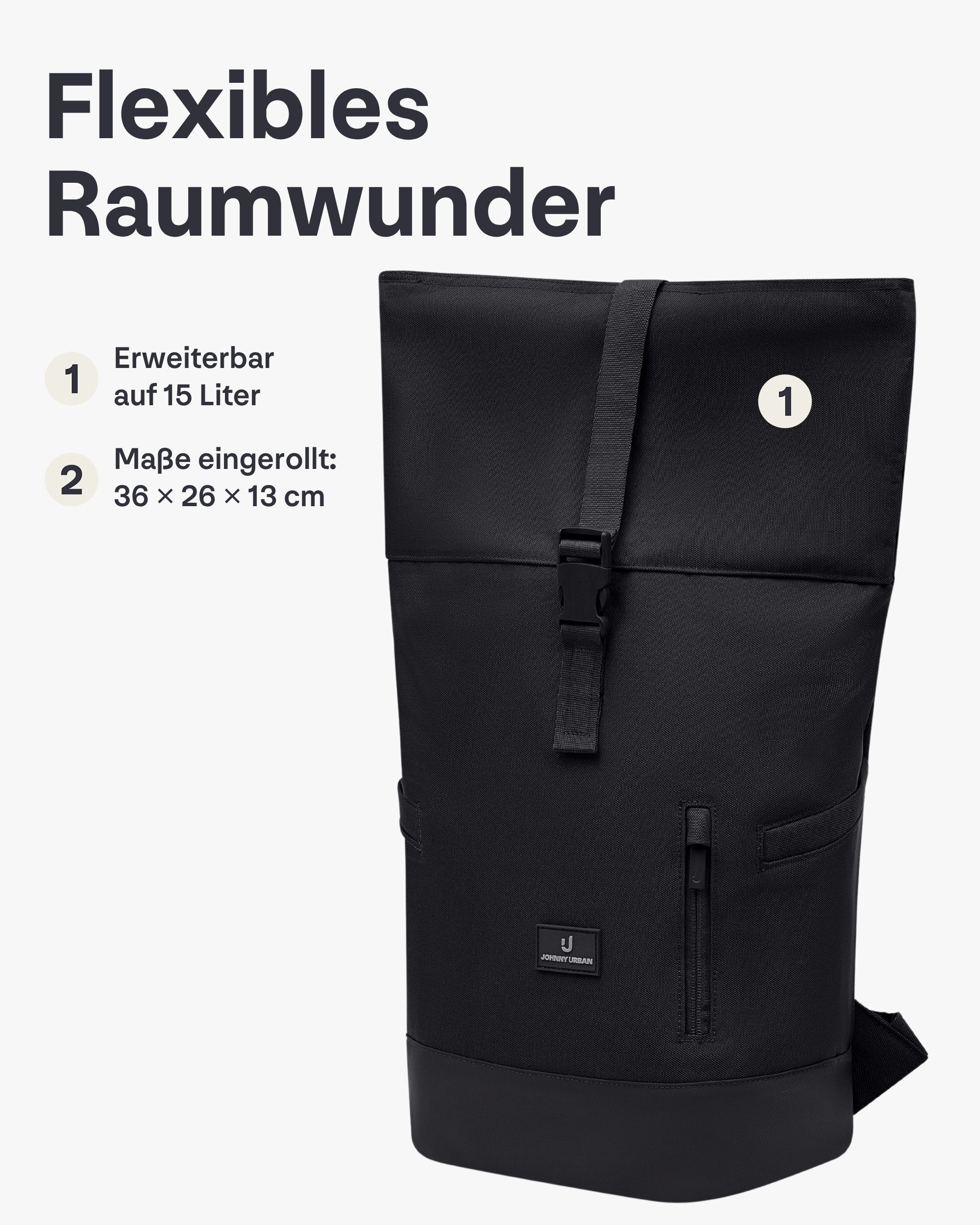 Johnny Urban Cityrucksack Luca Small Rolltop Rucksack (1-tlg), Gepolstertes Laptopfach, Wasserabweisend