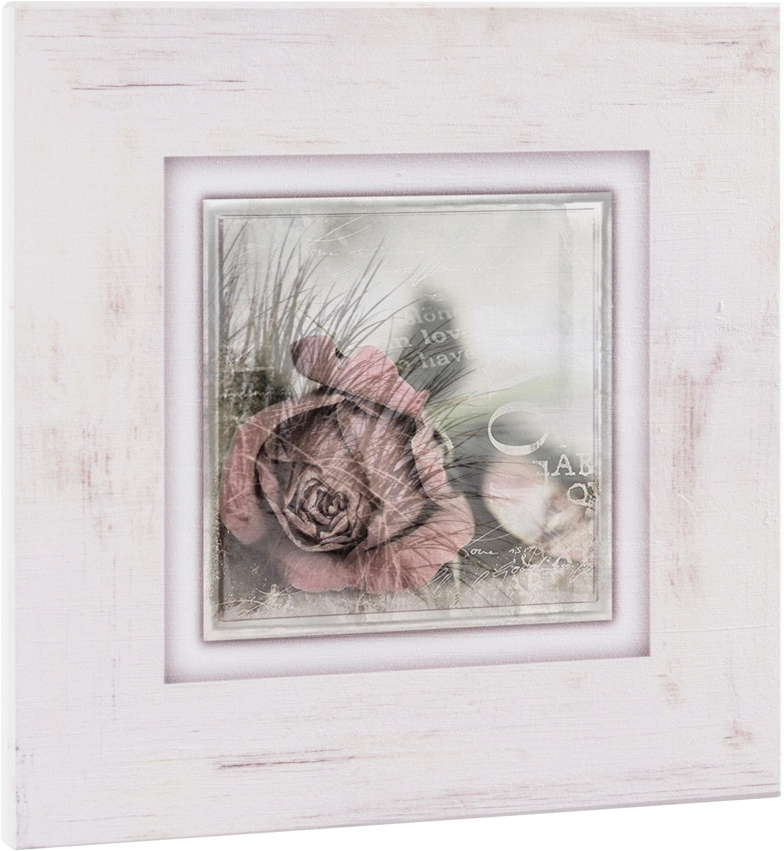 Home affaire Holzbild »Rosenblüte mit Schrift«, 40/40 cm-Otto