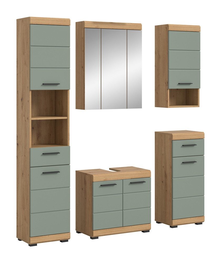 Badmöbel-Set Badezimmer-Set Scout 2, Salbei / Artisan Eiche, 5-teilig, optional