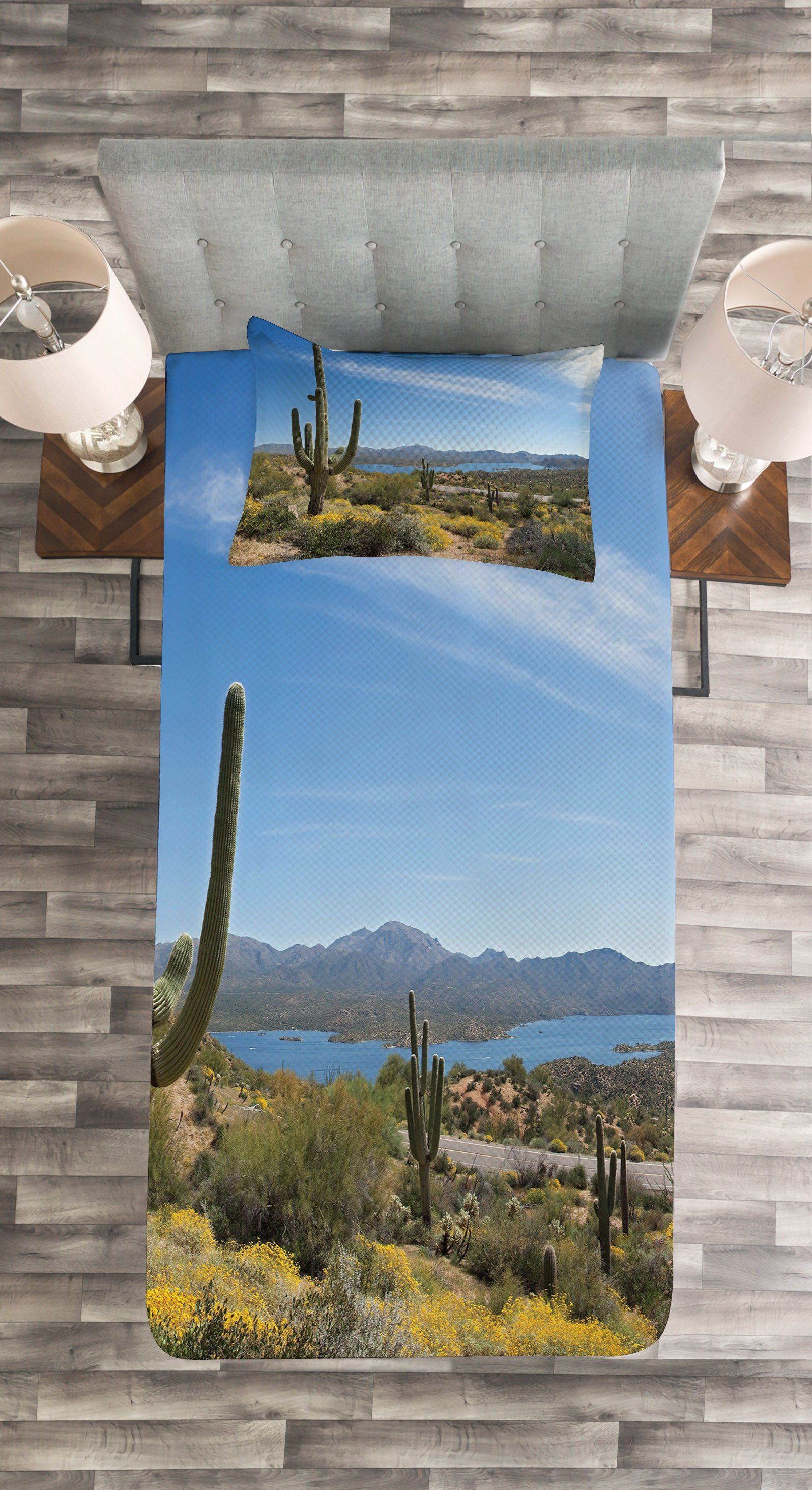 Tagesdecke Set mit Kissenbezügen auf Natur Tal das Waschbar, Cactus Abakuhaus