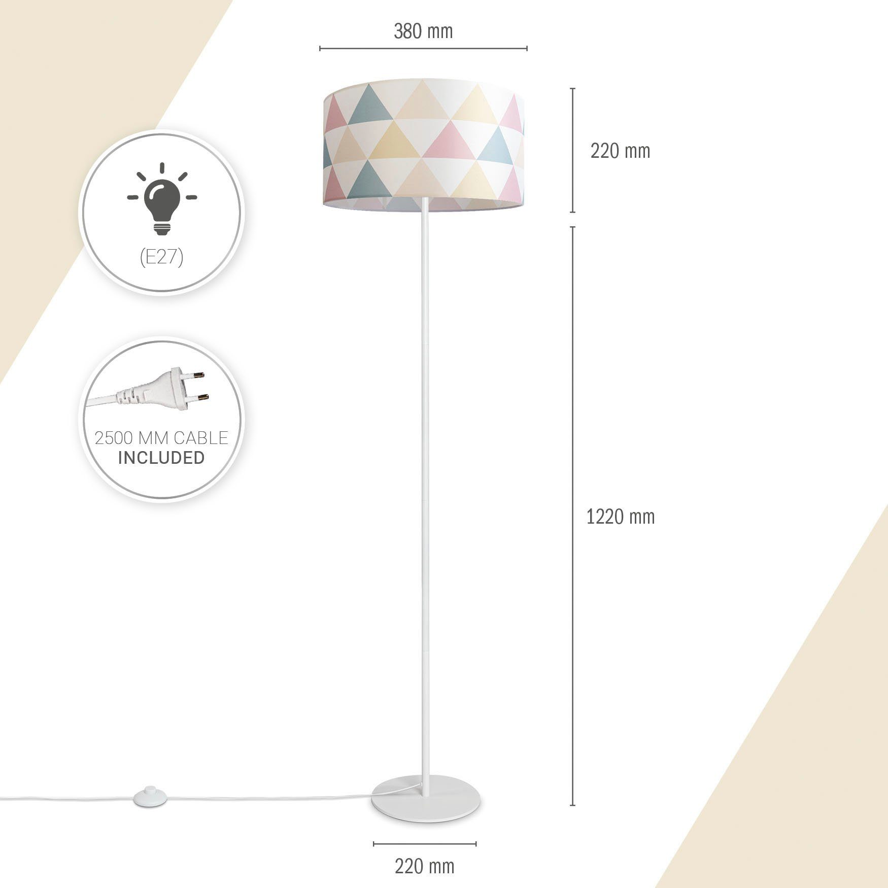 Stehlampe Delta, Dreieck ohne Stoffschirm Bunt Standleuchte Luca Wohnzimmer Textil Paco Leuchtmittel, Home Stehlampe