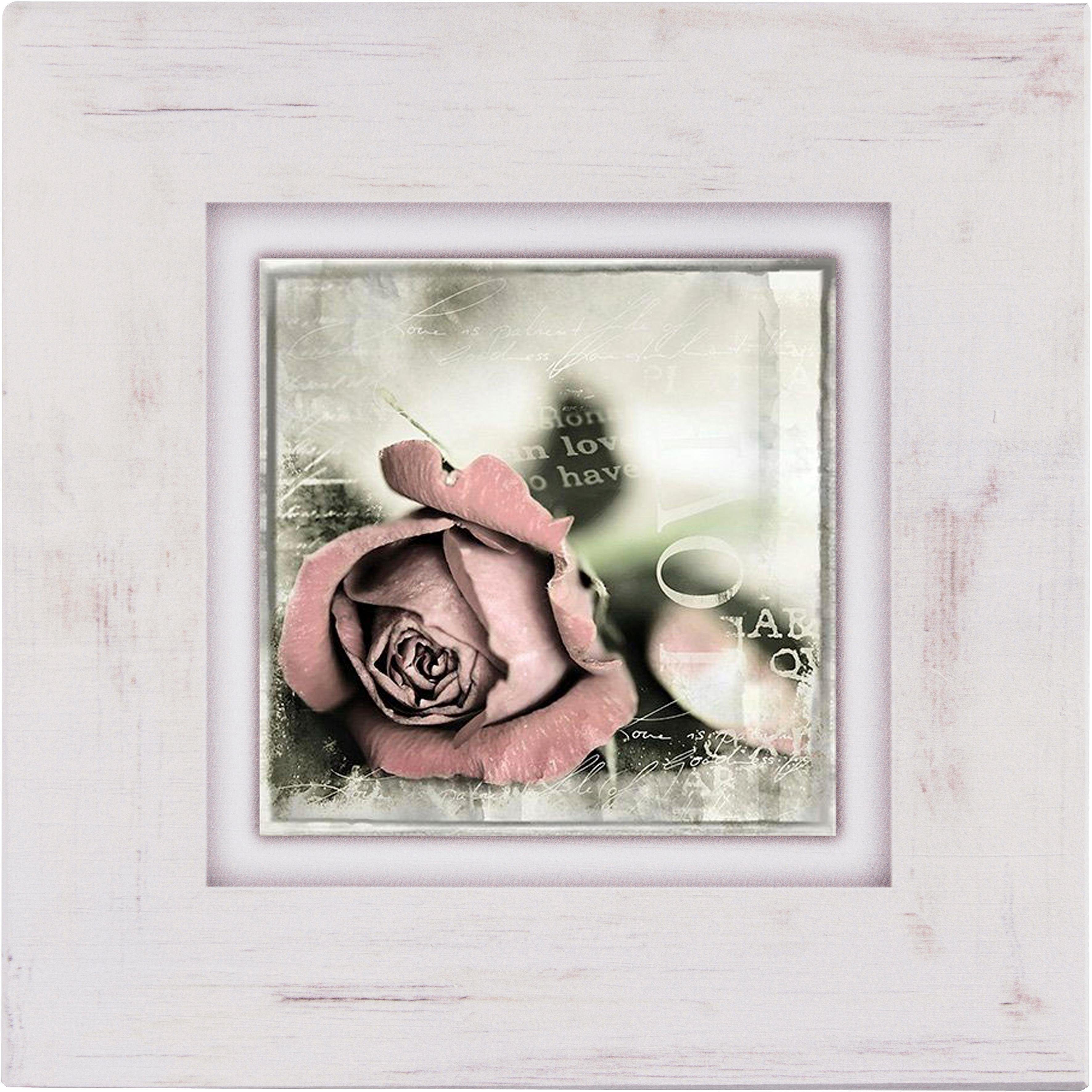 Home affaire Holzbild »Rosenblüte mit Schrift«, 40/40 cm-HomeTrends