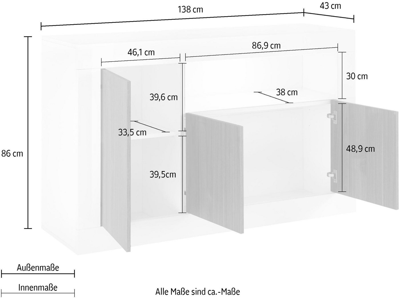 LC Sideboard »Urbino«, Breite 138 cm-HomeTrends