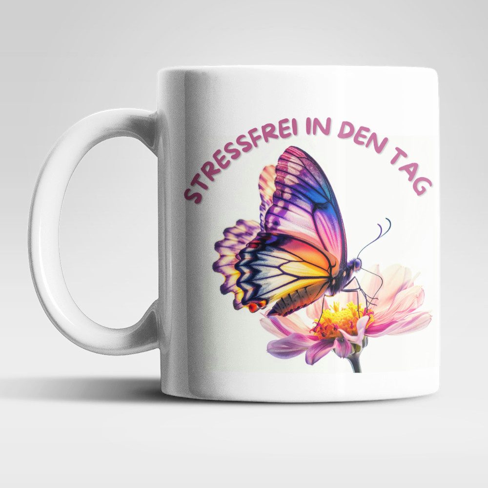 WS-Trend Tasse Stressfrei Schmetterling Butterfly Kaffeetasse Teetasse Geschenkidee, Keramik, 325 ml