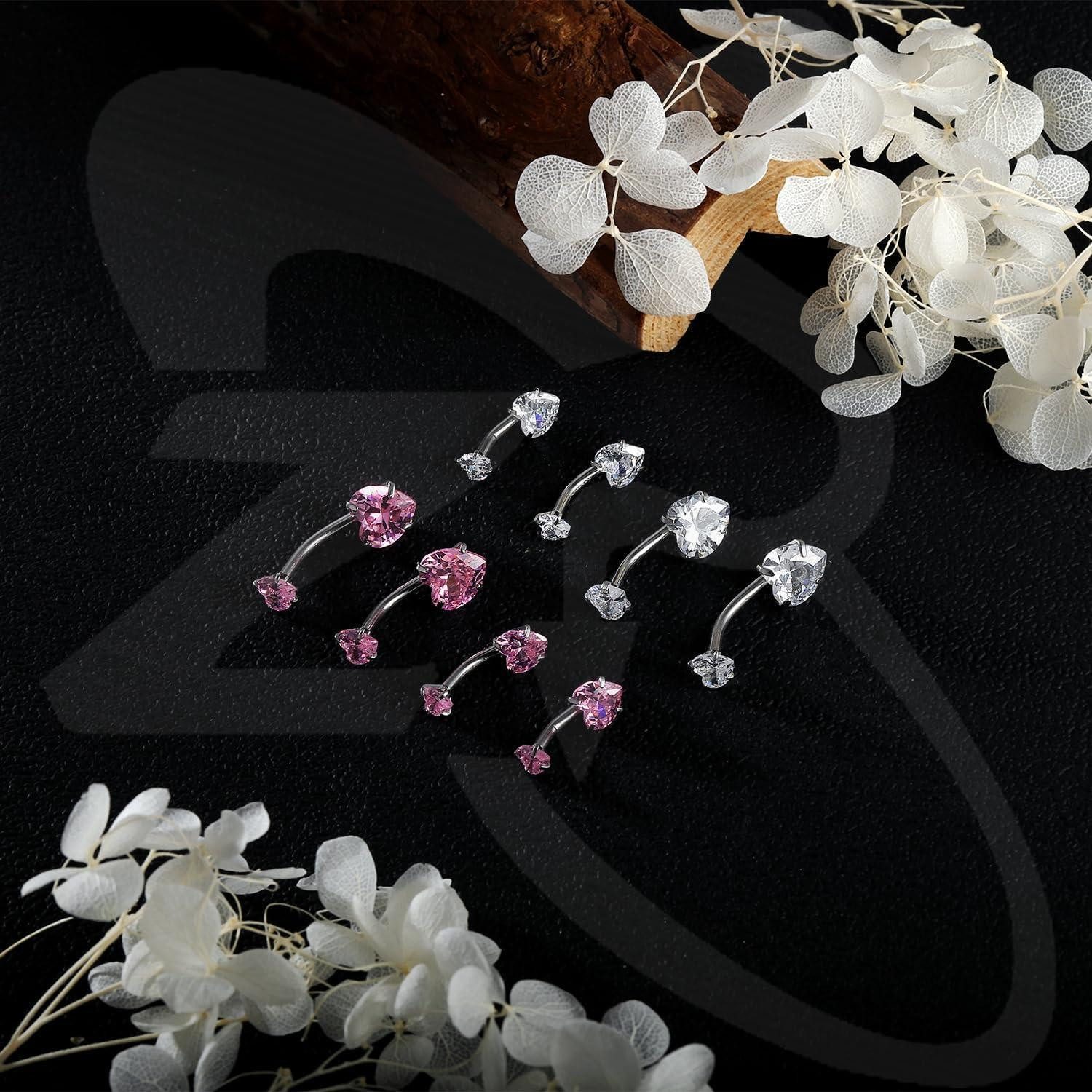 LuxusKollektion Bauchnabelpiercing Bauchnabelring Set mit 4 Zirkonia Edelstahl Nabelpiercing 14G