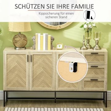 HOMCOM Küchenbuffet im Industrie Design 3 Schränke 3 Schubladen 156 cm x 43,5 cm x 85 cm