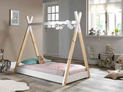 Kinderbett Tipi-Bett Vipack Kiefer massiv Weiß Hausbett 90 x 200 /"CABANE/"
