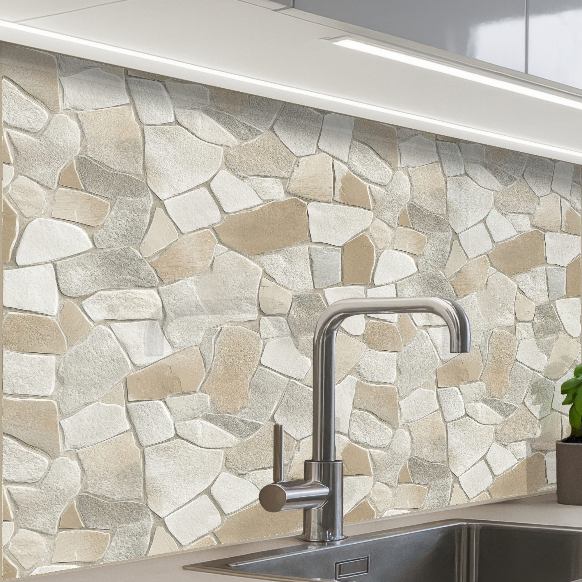 KitchenYeah Küchenrückwand selbstklebend (keine Folie) Mosaik - Steine - Beige, (1-tlg), Spritzschutz, Küche, Rückwand, Küchenwand, Küchenfront, 80x60 cm