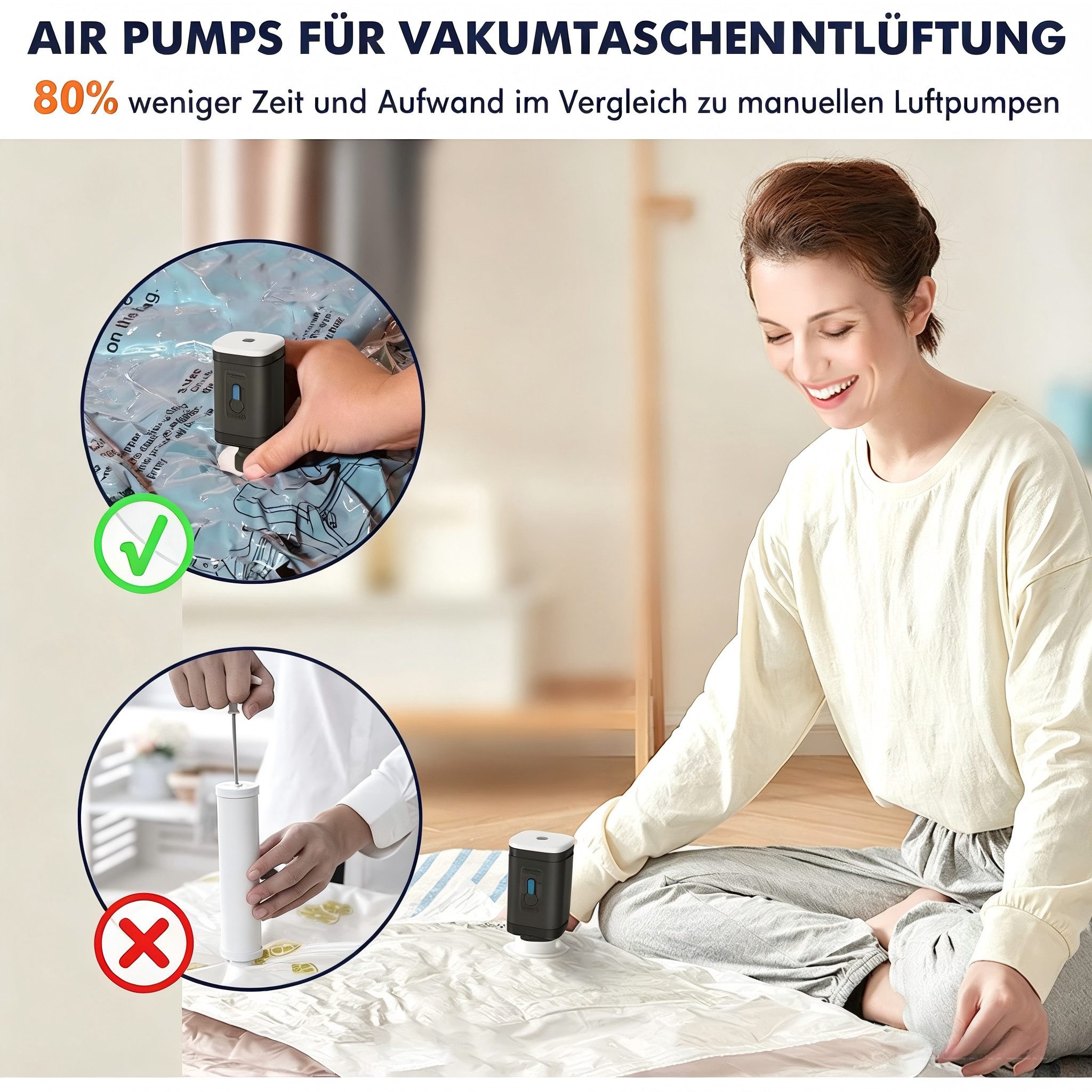 AIBISTAR Luftpumpe Elektrische Luftpumpe mit Akku,Wiederaufladbar,mit LED Licht (Packung, 8-tlg., 5 Düsen, 1 USB Kabel, 1 Aufbewahrungsbeutel, 1 Gerät), 4000mAh – Bild 4 von 5