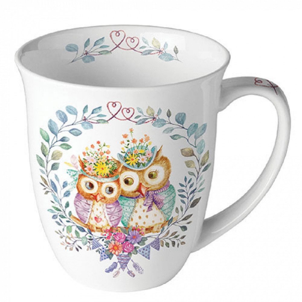 Ambiente Luxury Paper Products Becher Sommer, Blumen, Tiere, Pflanzen, Bäume, Herbst, Mug, Kollektion, 1-tlg., Porzellan Tasse, Becher 0,4 L Verliebtes Eulenpaar, Themes Animals, Winter, Geburtstag, Hochzeit, Valentinstag, Muttertag, Geschenke