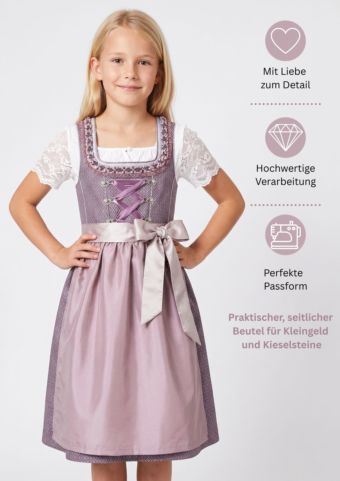 Nübler Dirndl Kinderdirndl Gavrila in Aubergine von Nübler - Rocklänge knielang