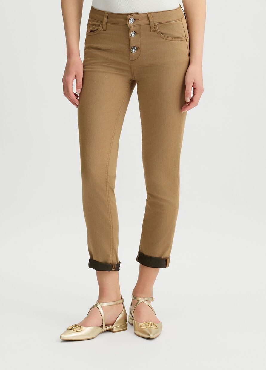 Liu Jo Stoffhose B.UP MONROE REG.W. - Slim Leg Stretchhose mit Strass-Logo & Knopfversc