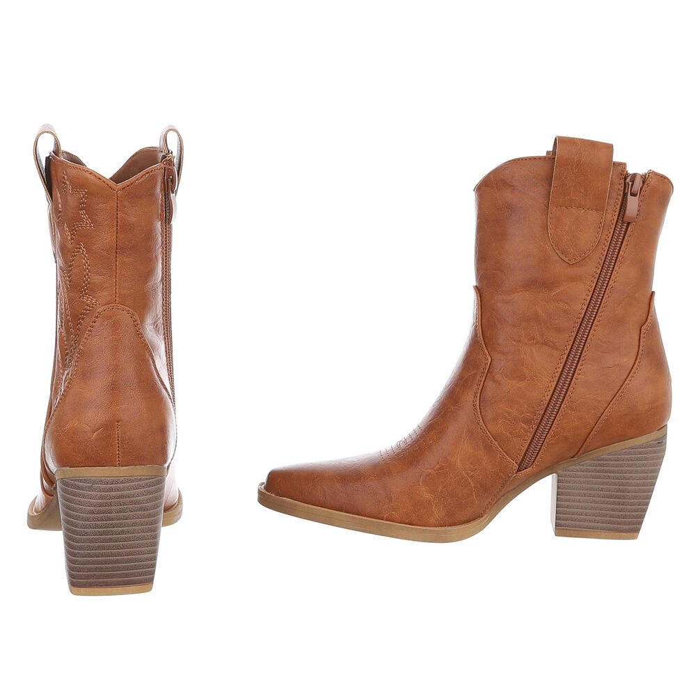 Ital-Design Elegante Westernboots für Damen mit Stickerei und Komfort Westernstiefelette (89937958) Blockabsatz Stiefeletten in Camel